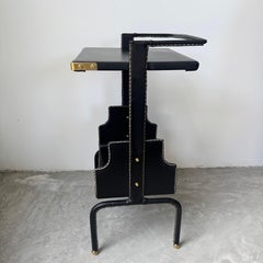 Jacques Adnet Black Leather Side Table, 1950s France