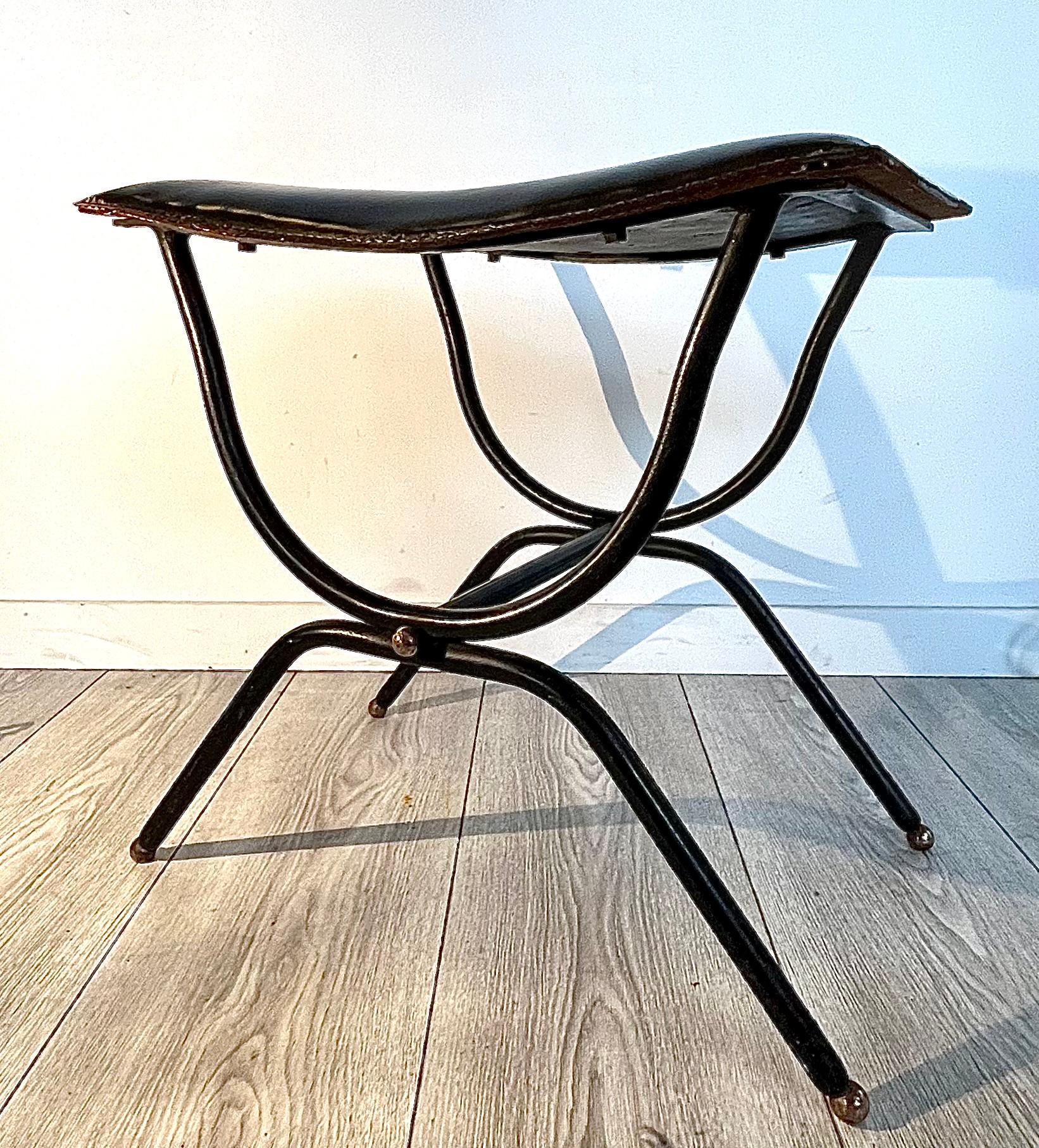 Jacques Adnet : Black leather stool, circa 1955 2