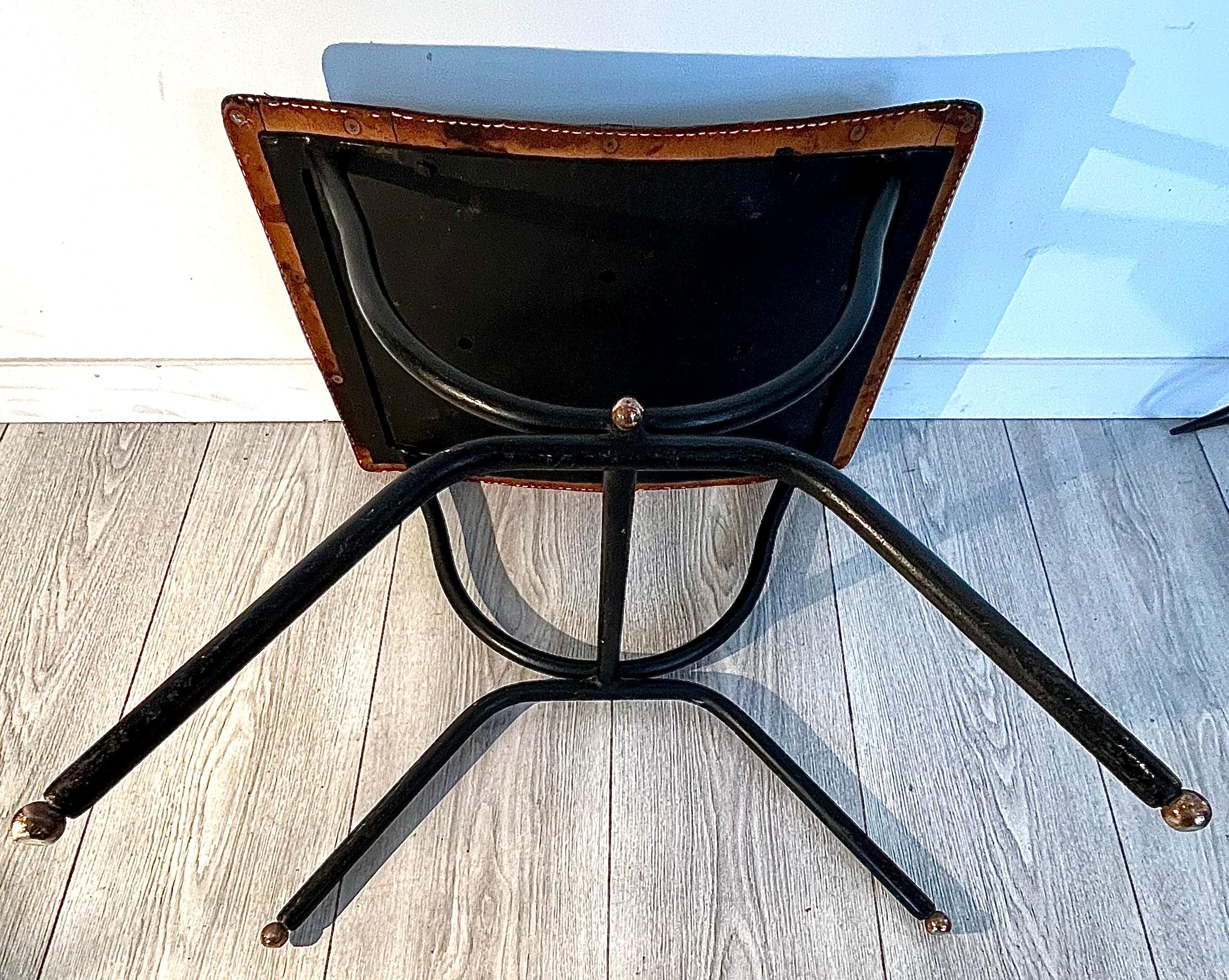 Jacques Adnet : Black leather stool, circa 1955 3