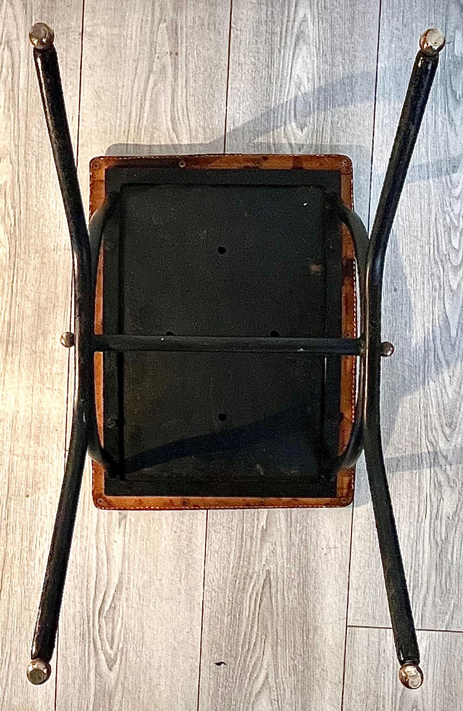 Jacques Adnet : Black leather stool, circa 1955 4