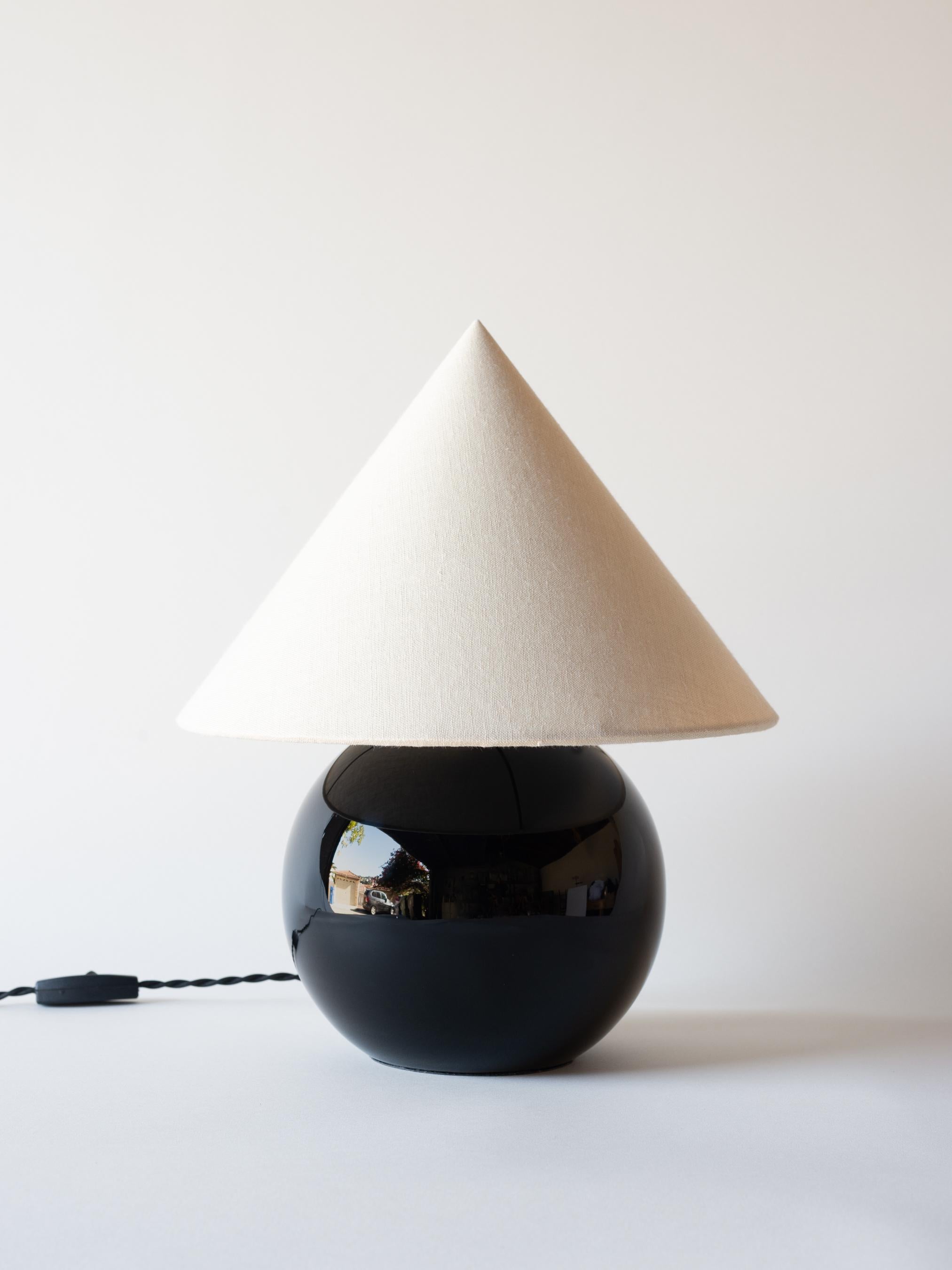 French Jacques Adnet, Black Sphere Table Lamp, C. 1940
