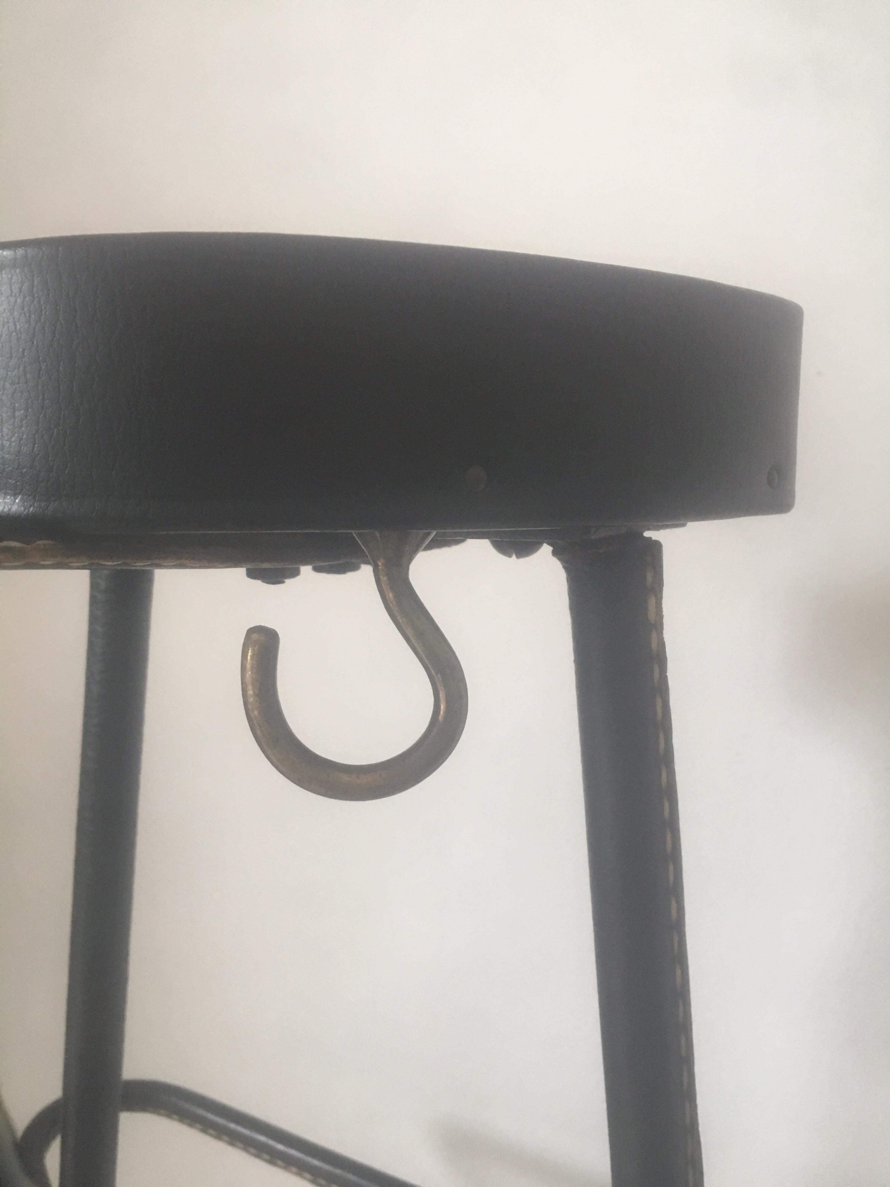 Jacques Adnet Black Stitched Leather and Brass Valet, Bamboo Form, France, 1950s For Sale 6
