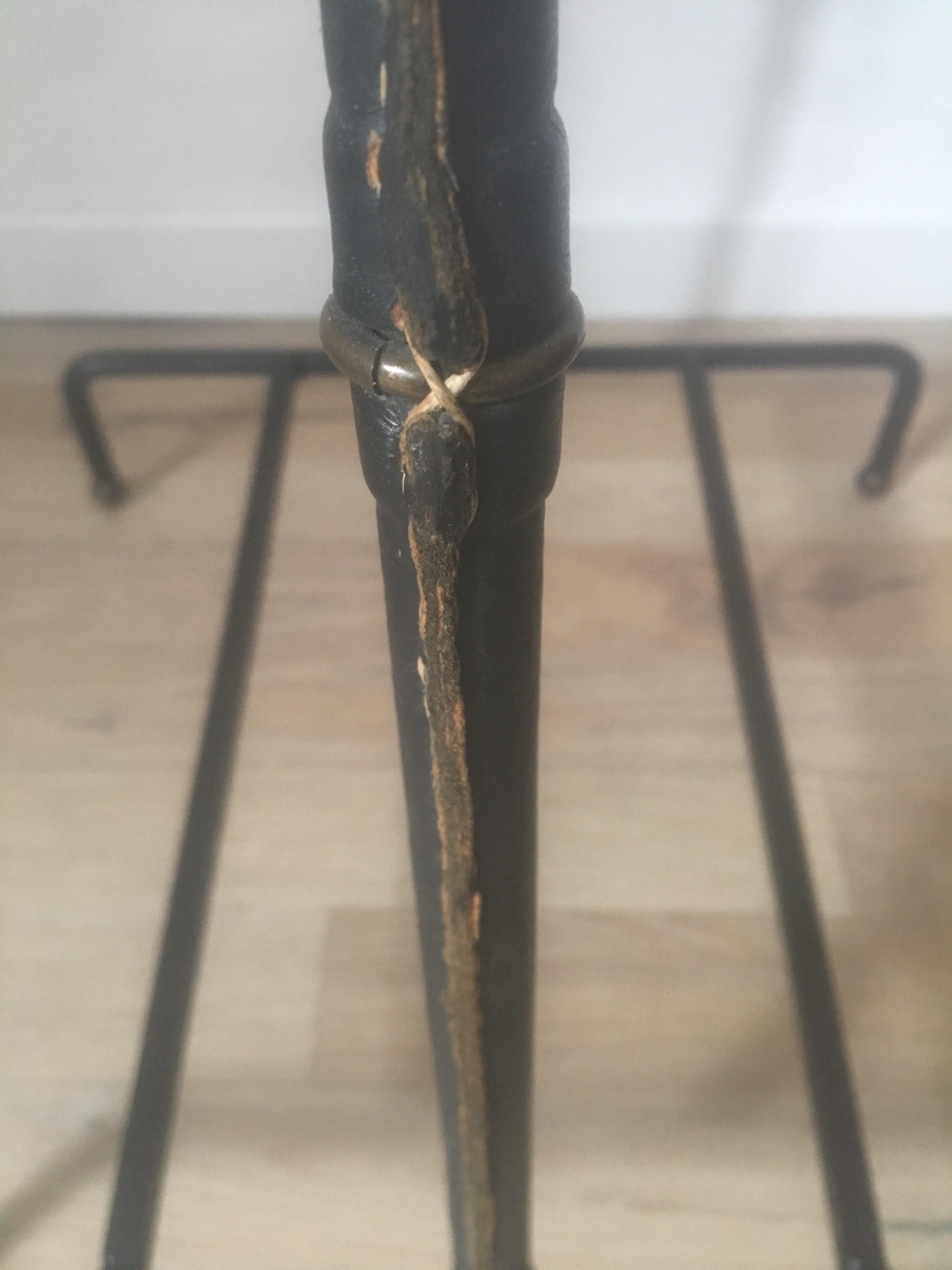 Jacques Adnet Black Stitched Leather and Brass Valet, Bamboo Form, France, 1950s For Sale 8