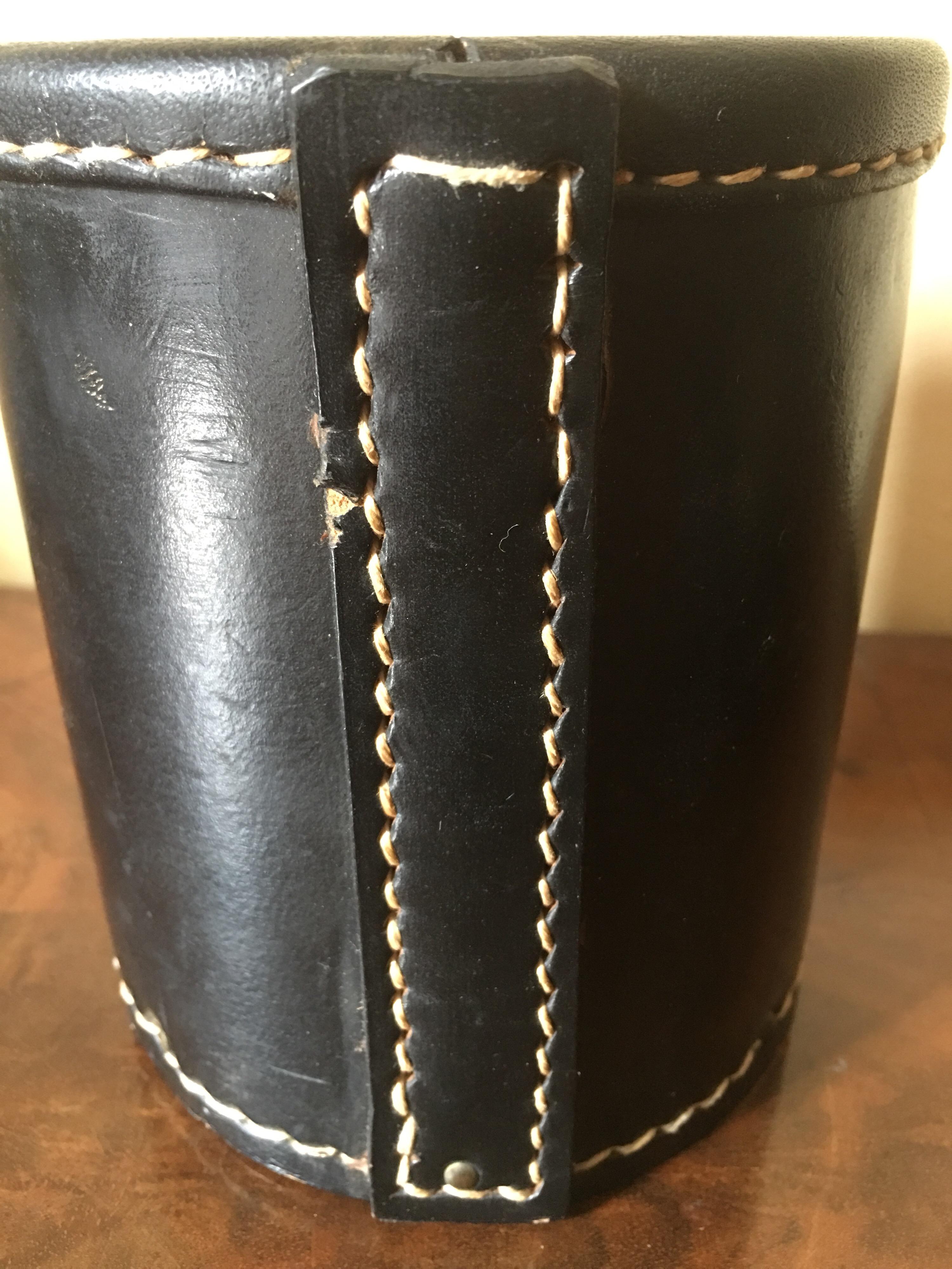 Jacques Adnet Black Stitched Leather Box, French 1950s Documented For Sale 1