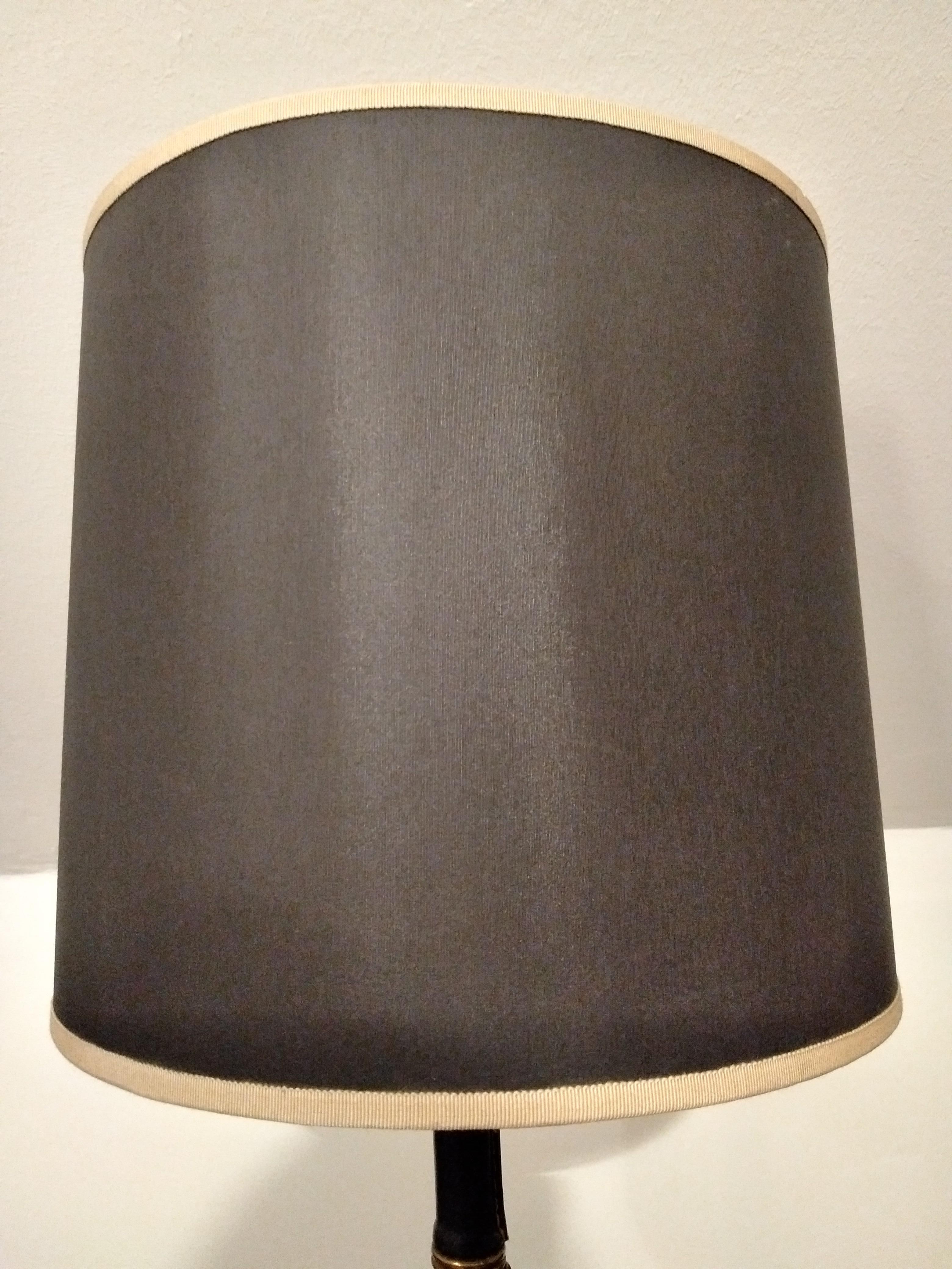Jacques Adnet Black Stitched Leather Table Lamp, Bamboo Form, French, 1950s For Sale 9
