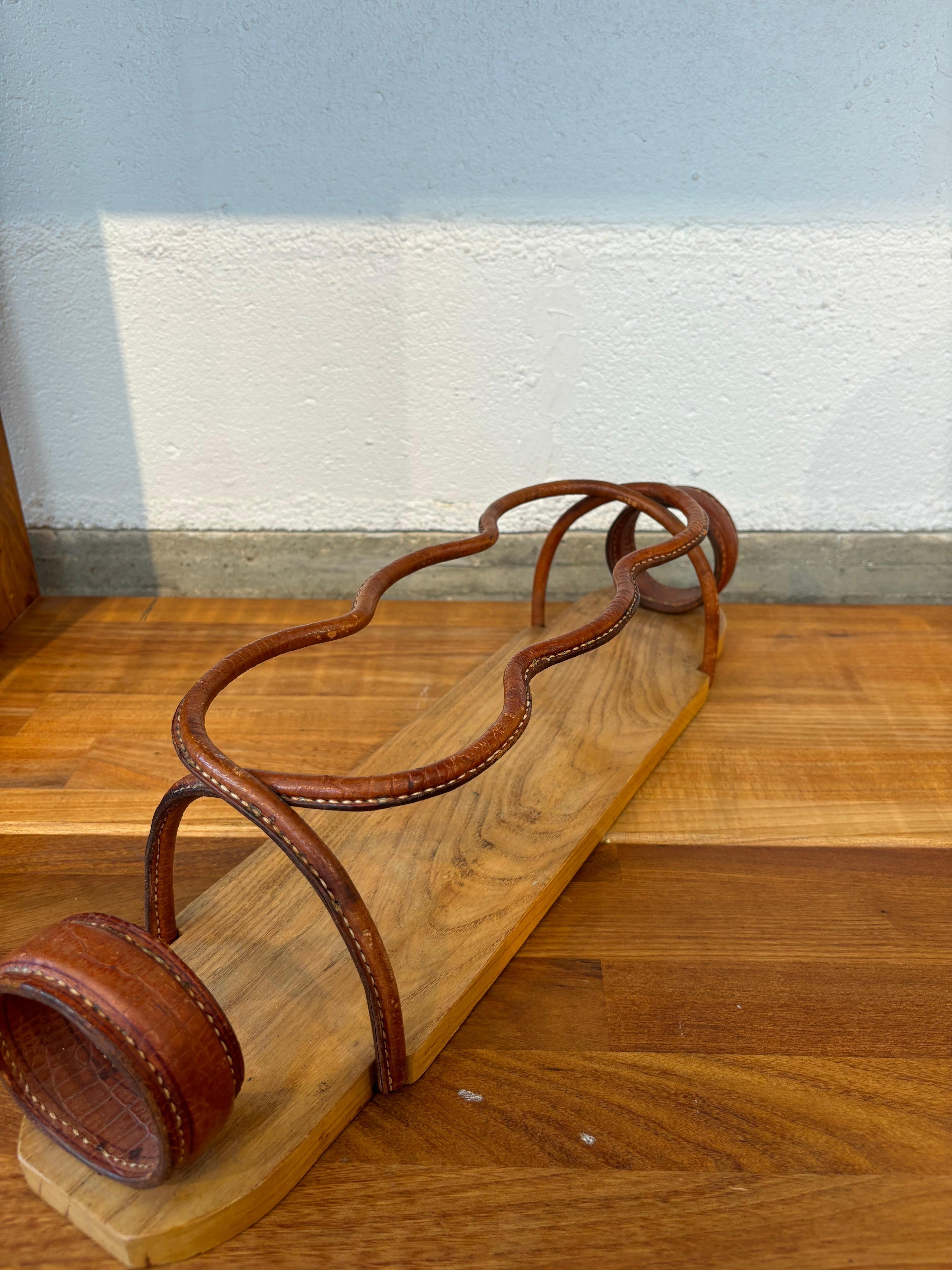 Leather Jacques Adnet bottle holder For Sale