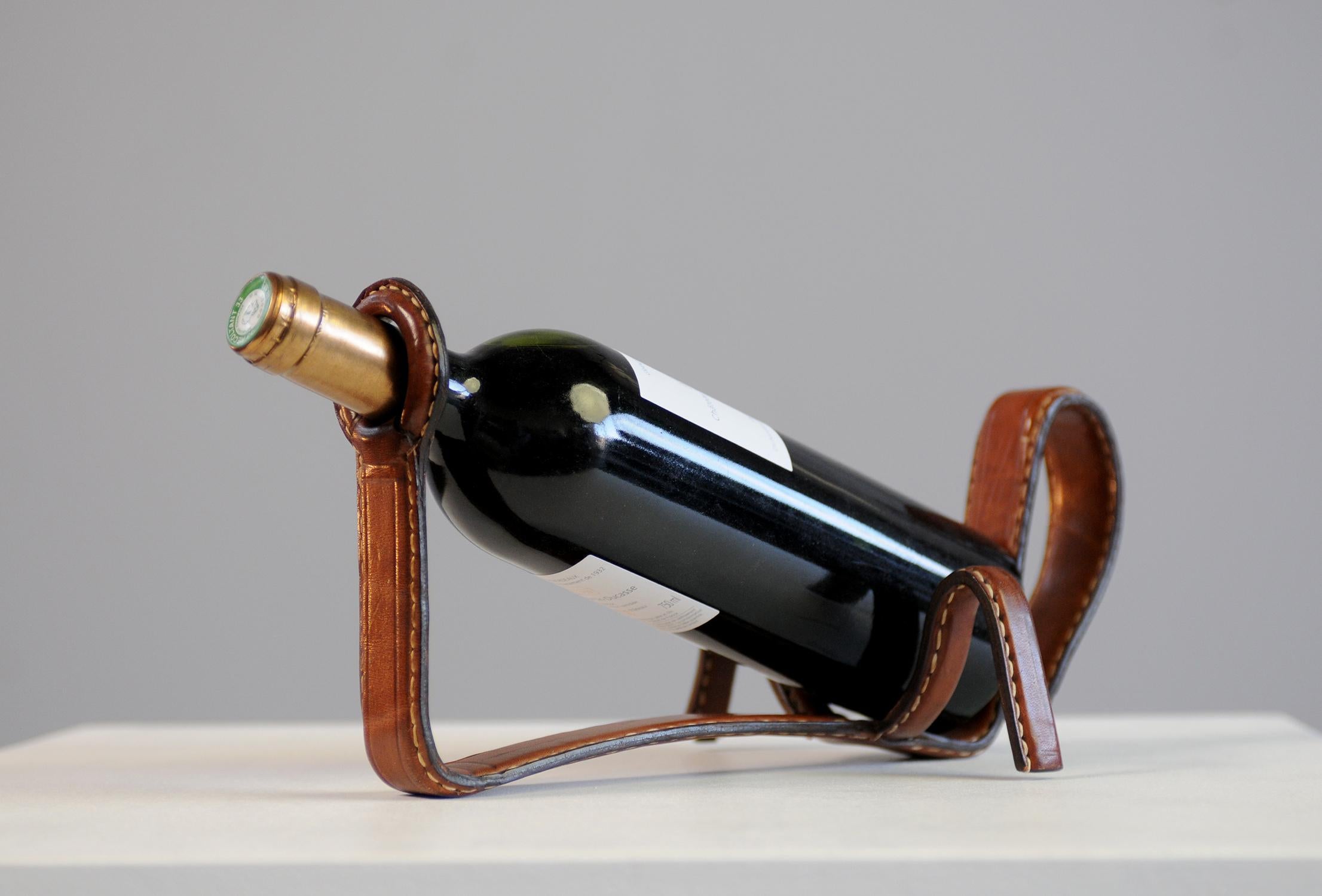 Leather Jacques Adnet, Bottle holder, France 1950