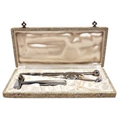 Used Jacques Adnet Bottle Opener and Ice Tongs Bar Set