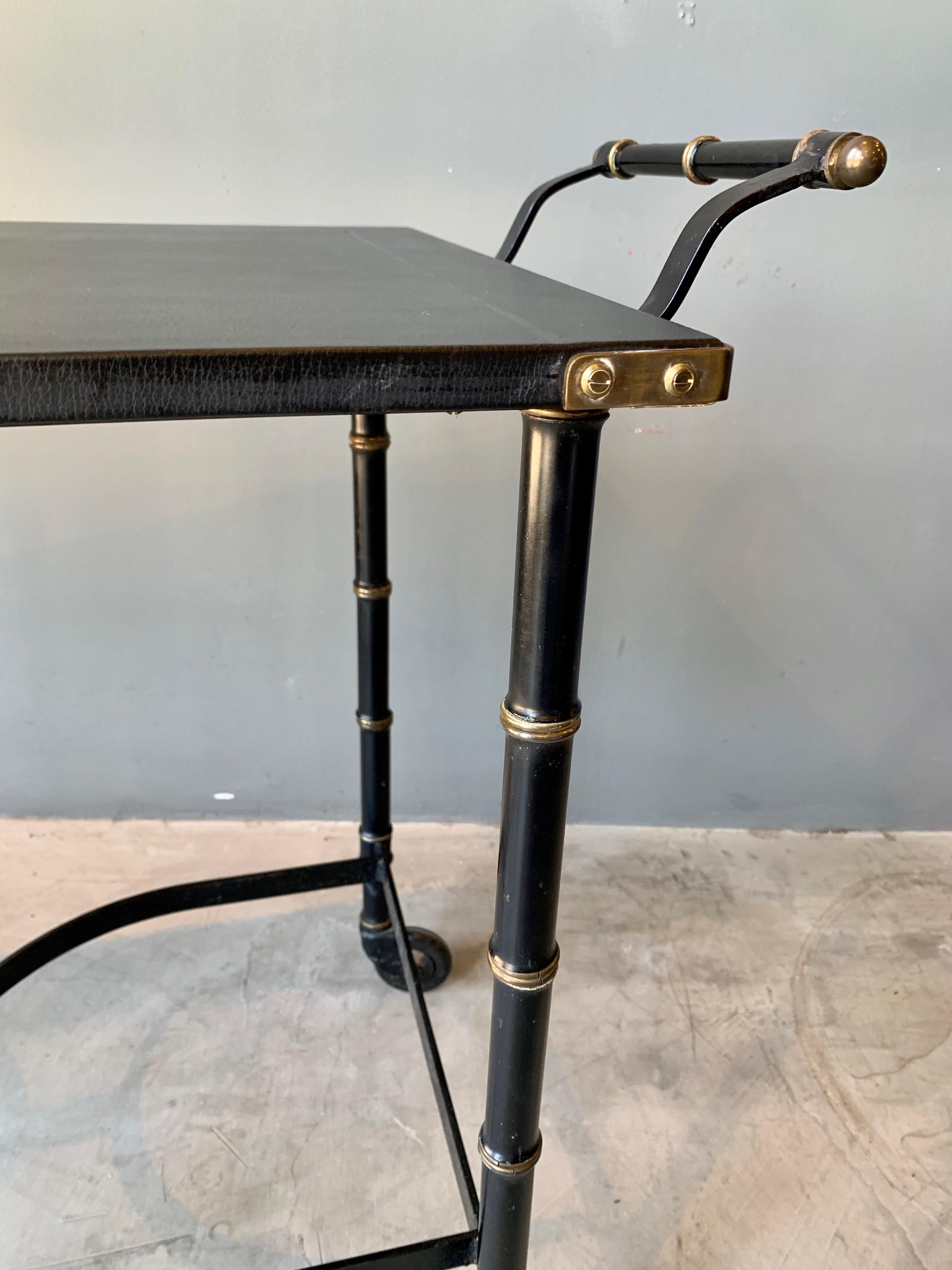 Mid-20th Century Jacques Adnet Brass and Leather Bar Cart