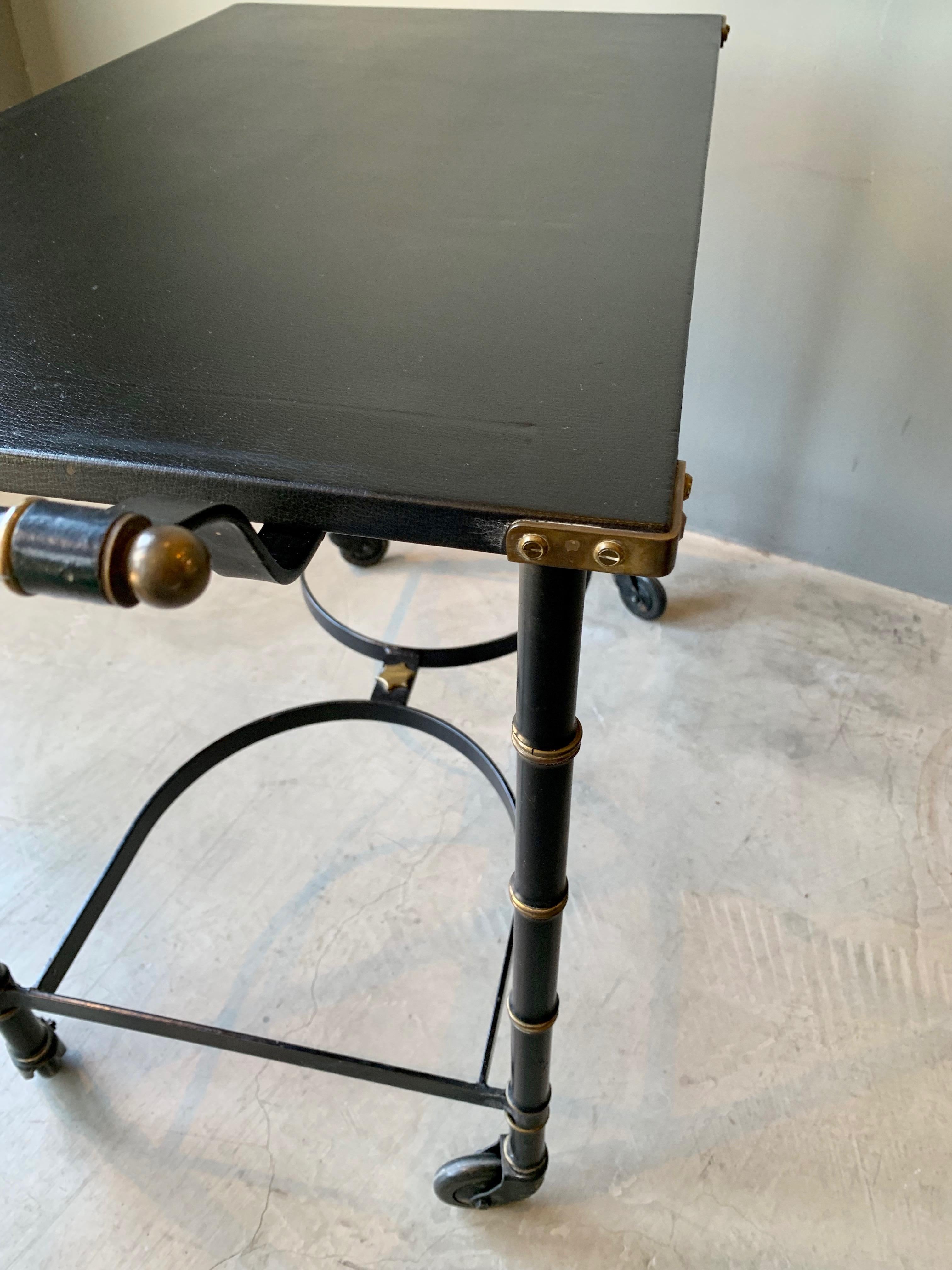 Jacques Adnet Brass and Leather Bar Cart 1