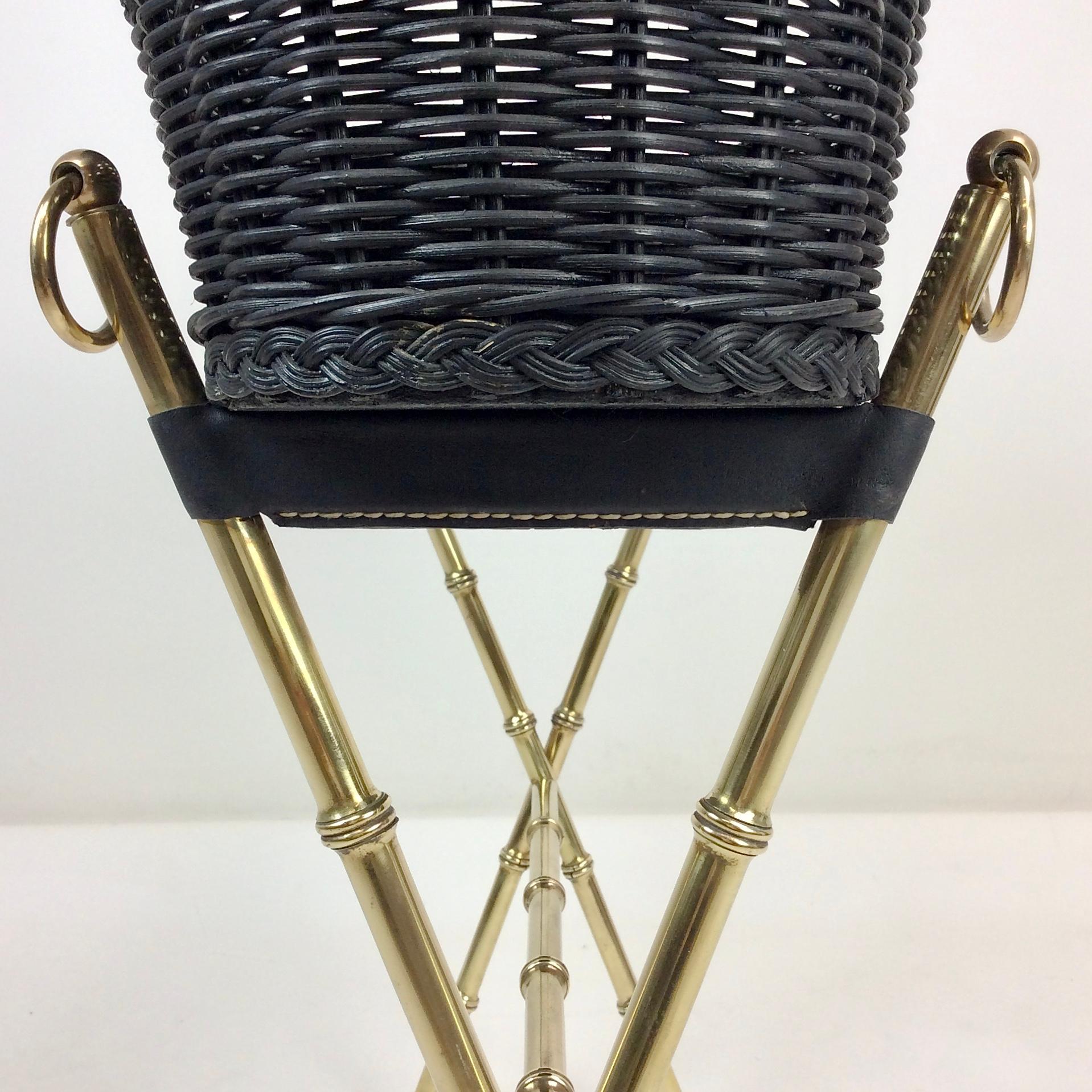 Jacques Adnet Brass and Wicker Jardiniere, circa 1960, France For Sale 4