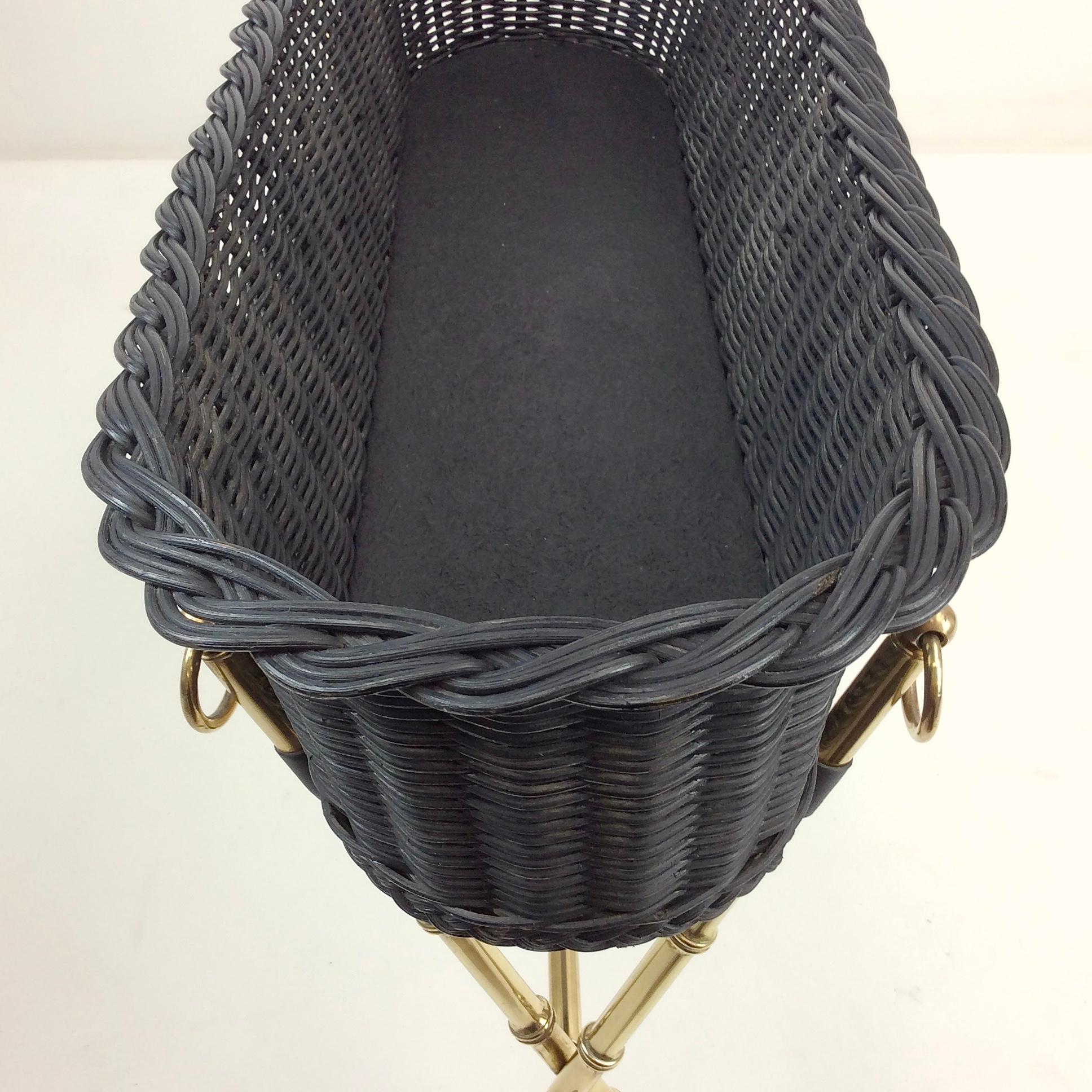 Jacques Adnet Brass and Wicker Jardiniere, circa 1960, France For Sale 7