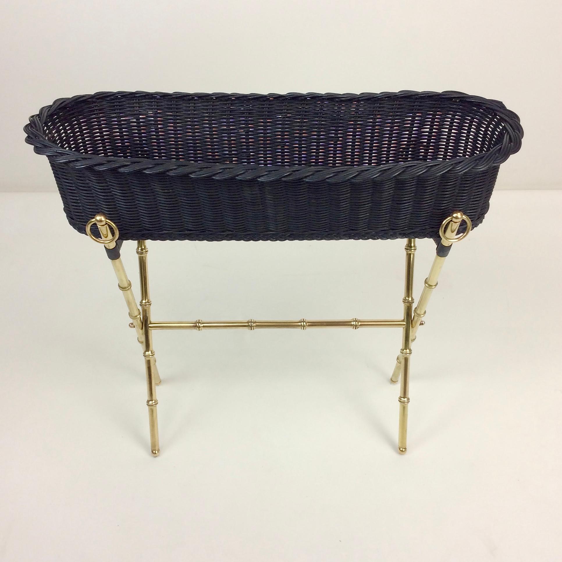 Jacques Adnet Brass and Wicker Jardiniere, circa 1960, France For Sale 1