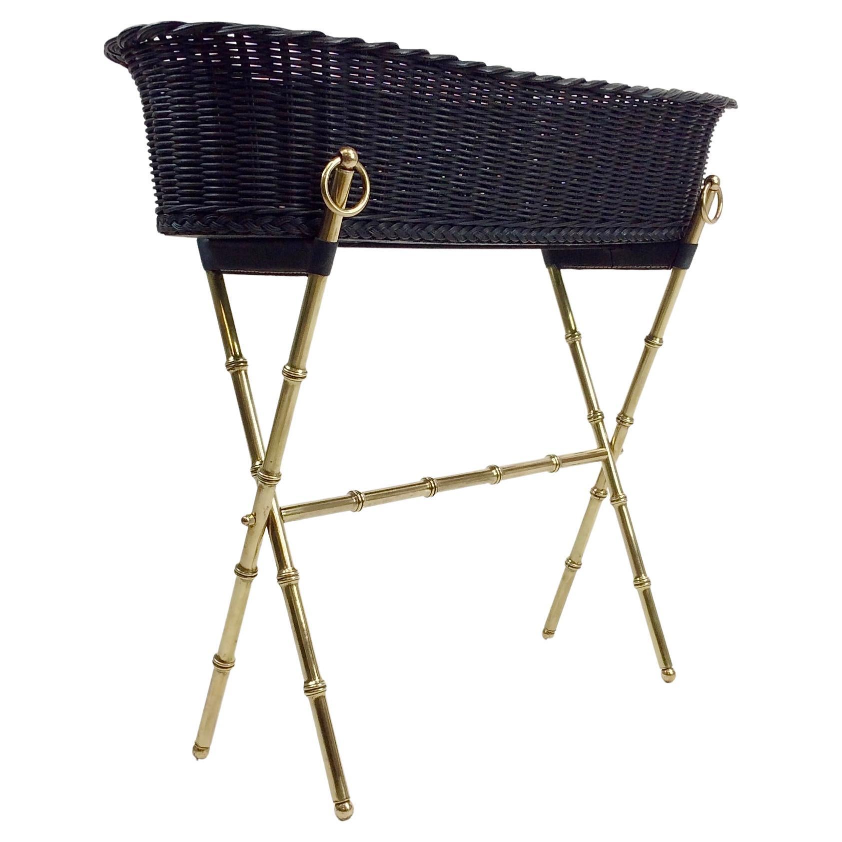 Jacques Adnet Brass and Wicker Jardiniere, circa 1960, France For Sale
