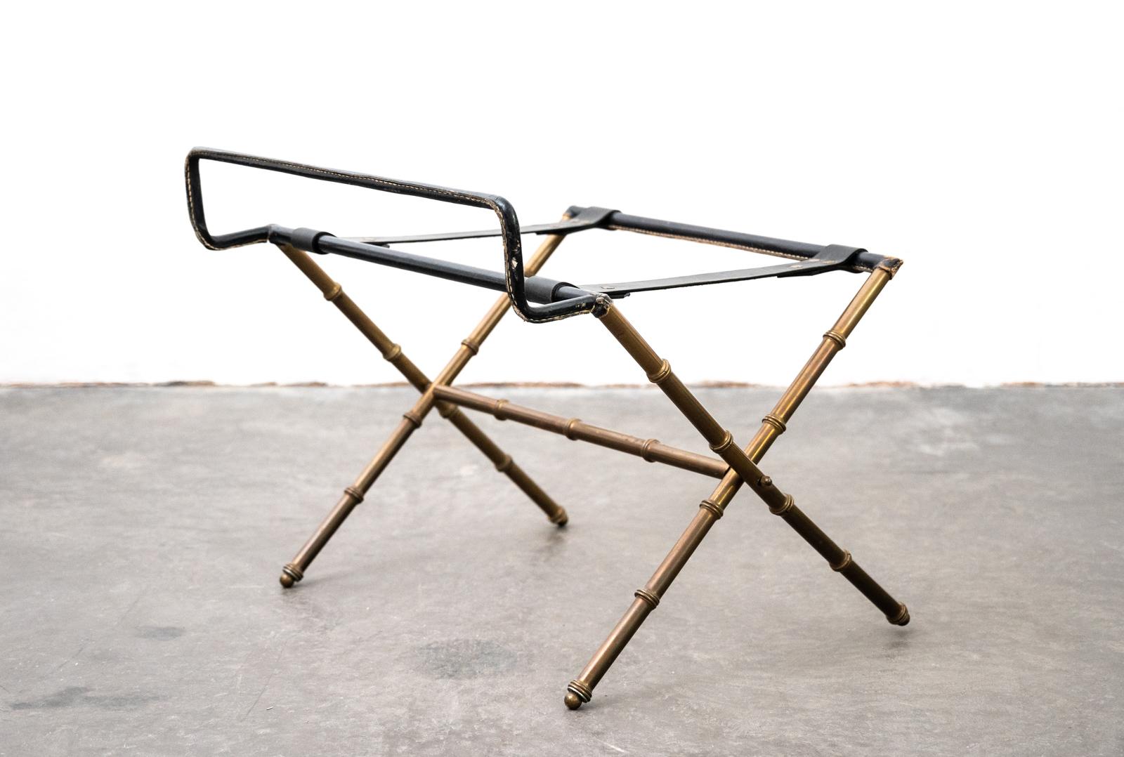 Mid-Century Modern Jacques Adnet Brass Faux Bamboo Luggage Rack from the Majestic Hotel in Cannes