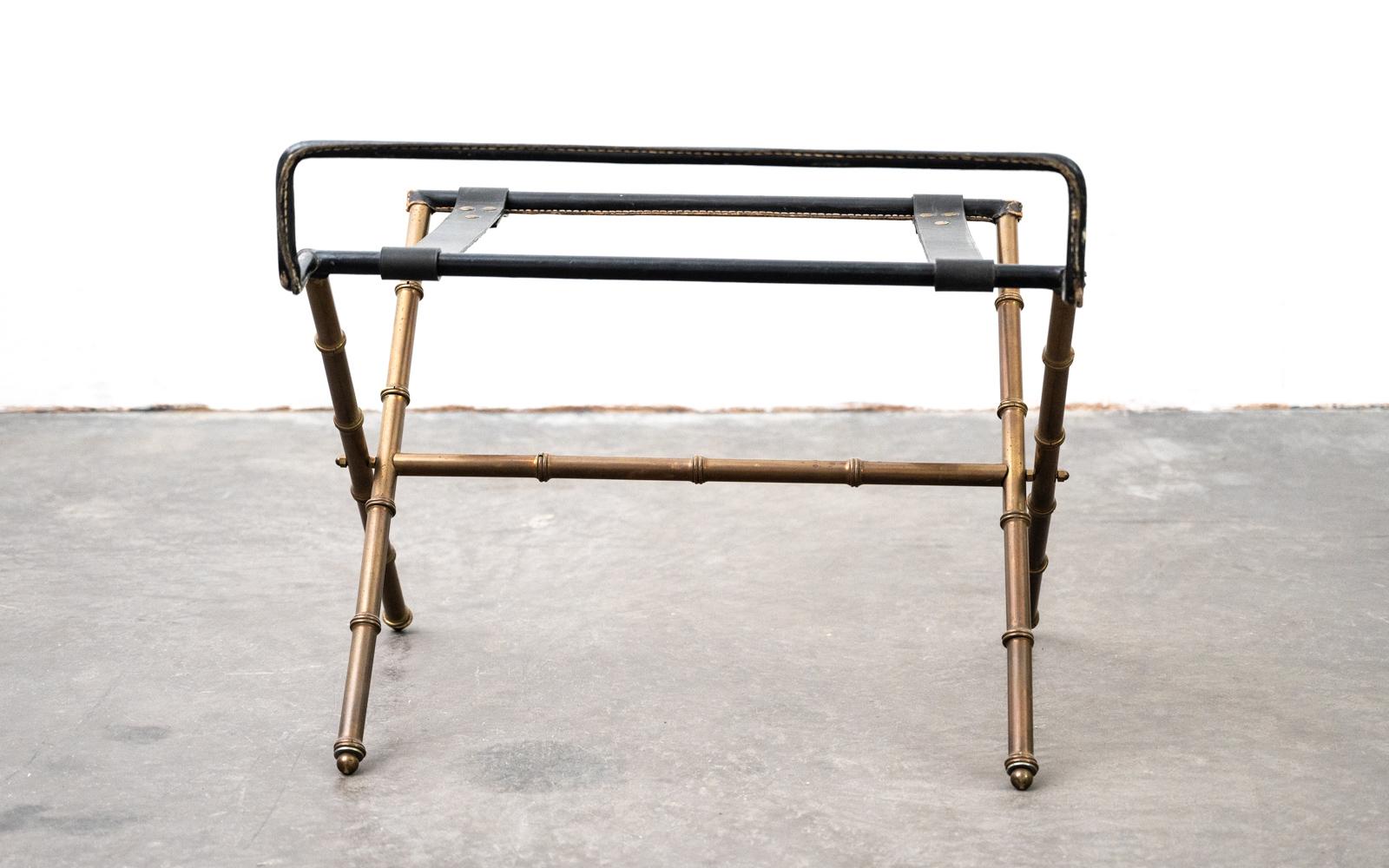 French Jacques Adnet Brass Faux Bamboo Luggage Rack from the Majestic Hotel in Cannes