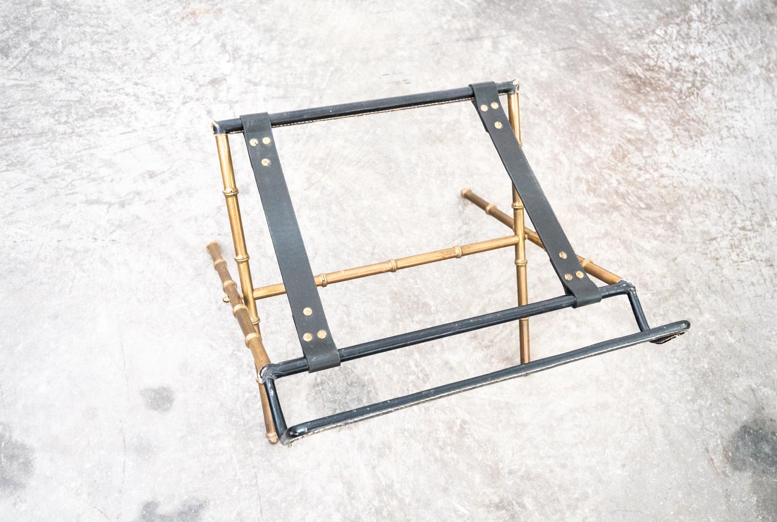 Hand-Crafted Jacques Adnet Brass Faux Bamboo Luggage Rack from the Majestic Hotel in Cannes