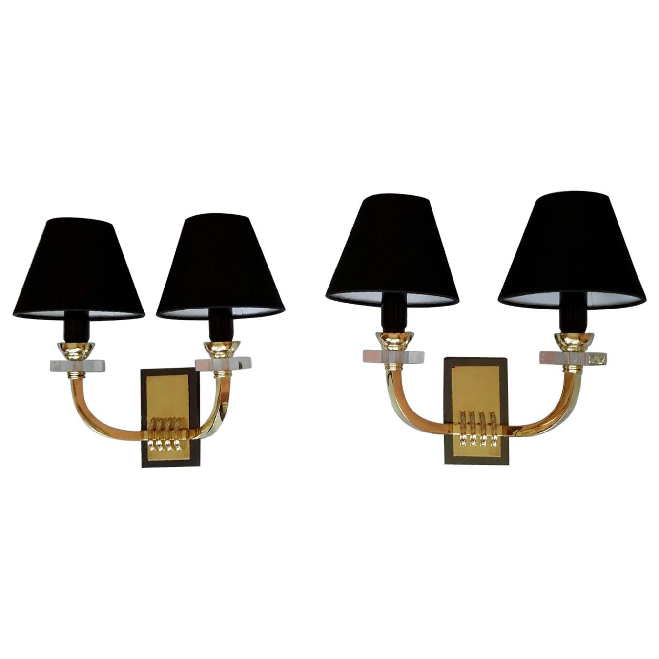 Jacques Adnet Bronze Neoclassical Sconces, France, 1950 For Sale