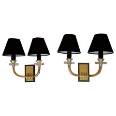 Jacques Adnet Bronze Neoclassical Sconces, France, 1950
