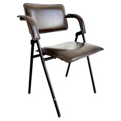Jacques Adnet Brown Folding Chair