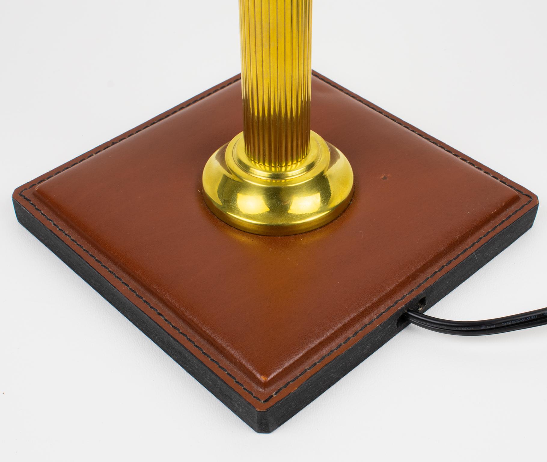 Jacques Adnet Stitch by Stitch by Stitch Brown, lampe à poser recouverte de cuir cousu main 1