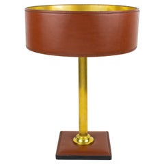 Jacques Adnet Brown Hand-Stitched Leather Clad Table Lamp