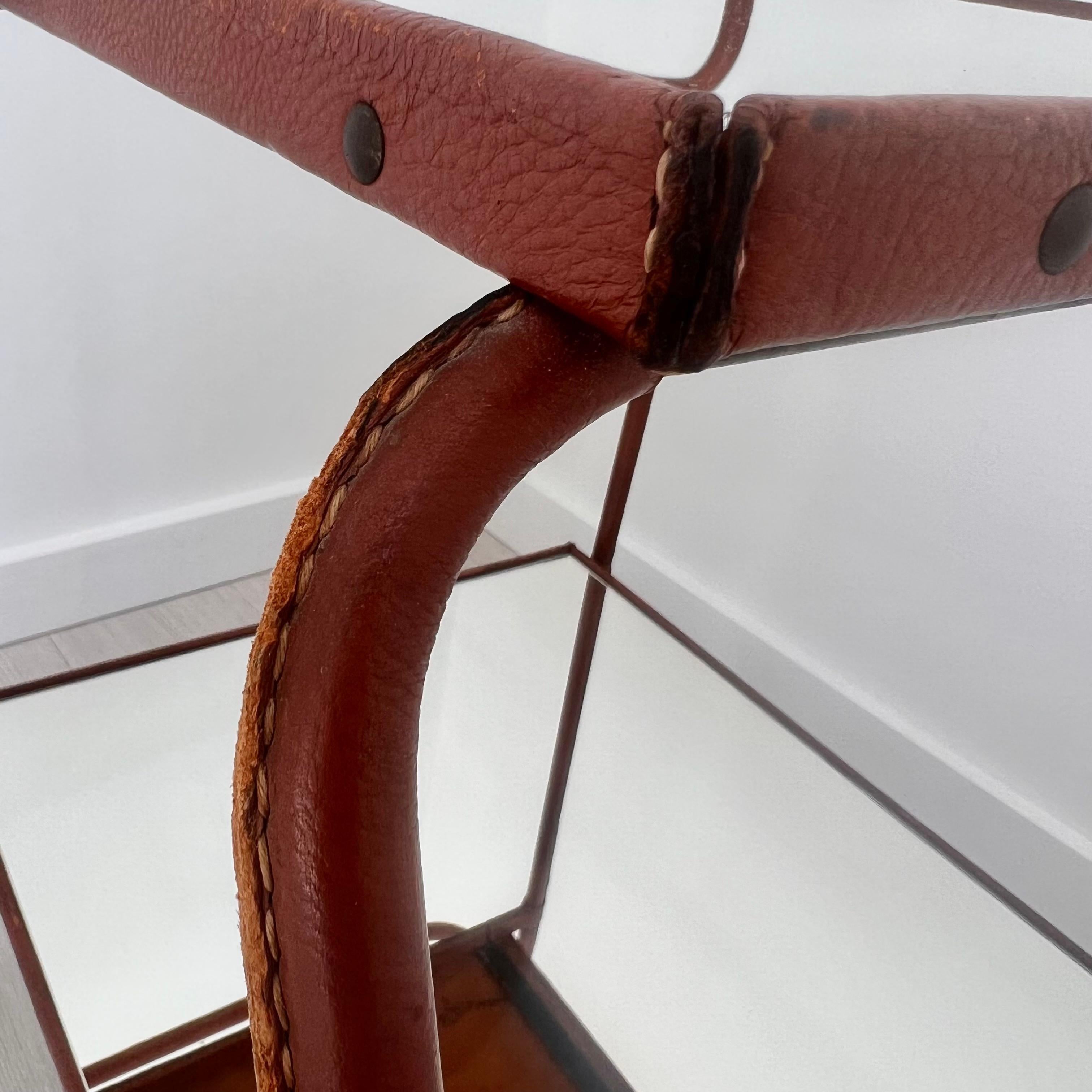 Jacques Adnet Brown Leather Bar Cart, 1950s France For Sale 5