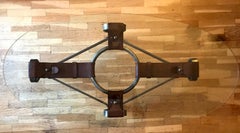 Jacques Adnet Brown Leather Center Table, Midcentury French Modern