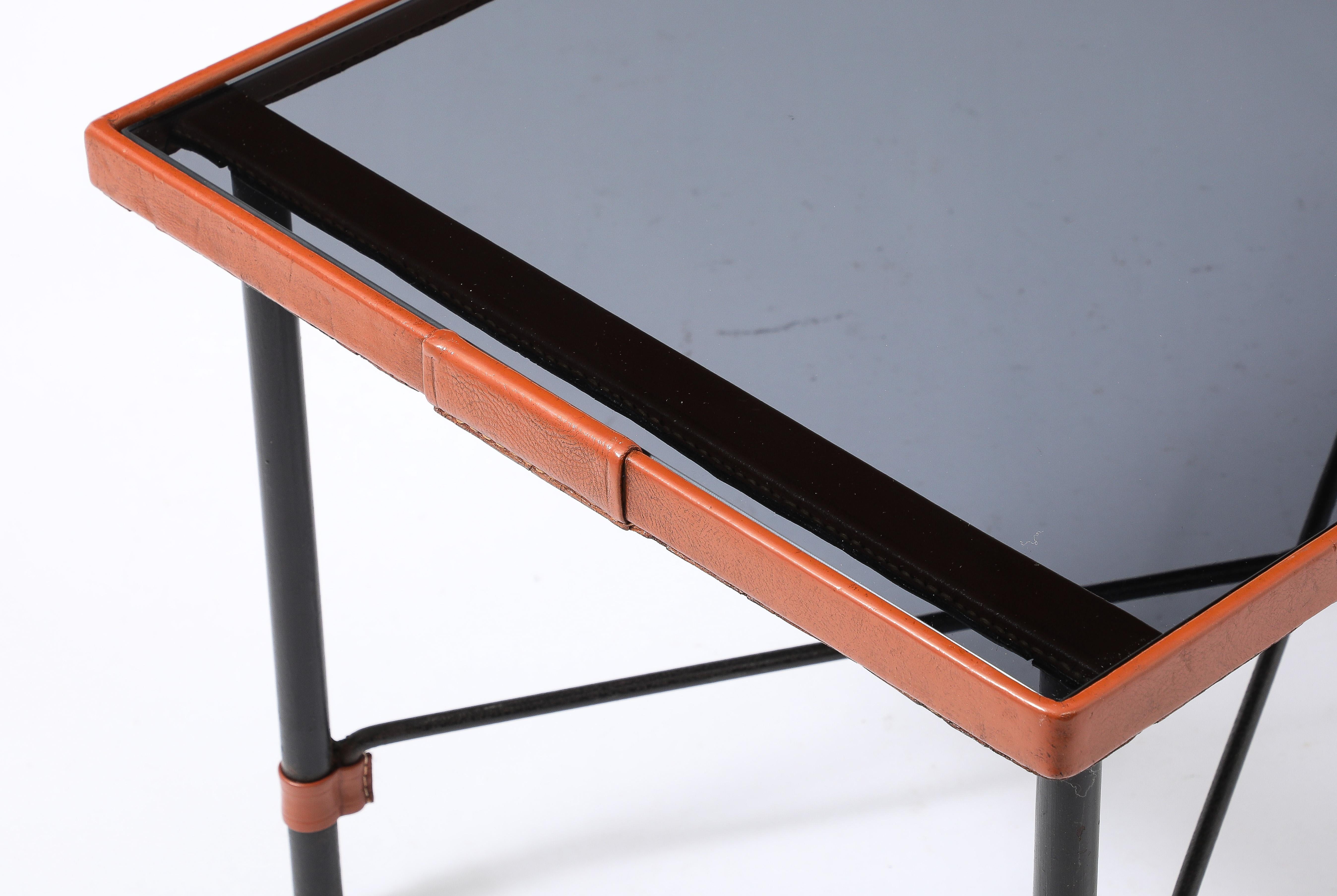 Jacques Adnet Brown Leather Coffee Table, France 1950's For Sale 2