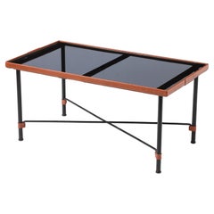 Jacques Adnet Couchtisch aus braunem Leder, Frankreich 1950er Jahre
