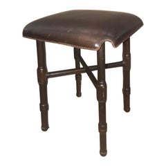 Vintage Jacques Adnet Brown Leather Stool, French, 1950s