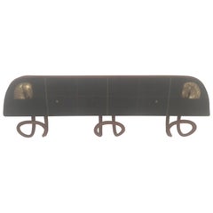 Vintage Jacques Adnet Brown Stitched Leather and Tartan Wool Coat Rack, French, 1950s 