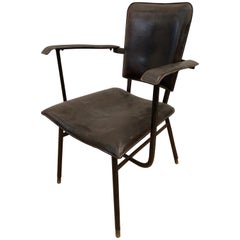 Jacques Adnet Brown Stitched Leather Armchair, Desk Chair, French, 1950