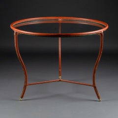 Jacques Adnet : Guéridon tripode en cuir Stitch by Stitch Brown c.C. 1950