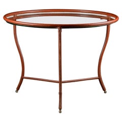Jacques Adnet : Gueridón trípode de cuero marrón cosido c.1950