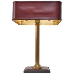 Jacques Adnet Burgundy Leather Table Lamp