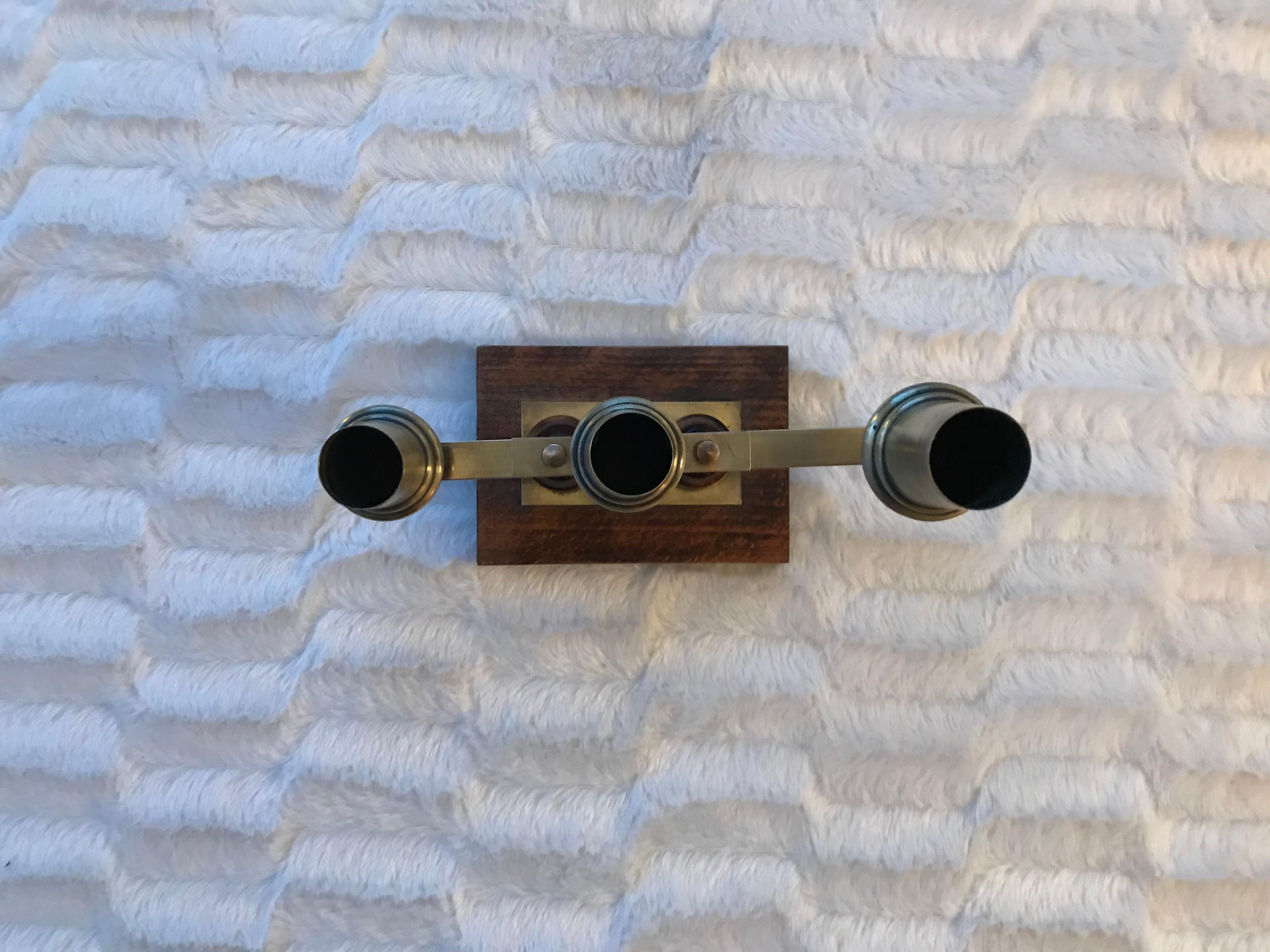 Mid-Century Modern Jacques Adnet Candlesticks Wood Brass Glass French Mid Century Modern For Sale
