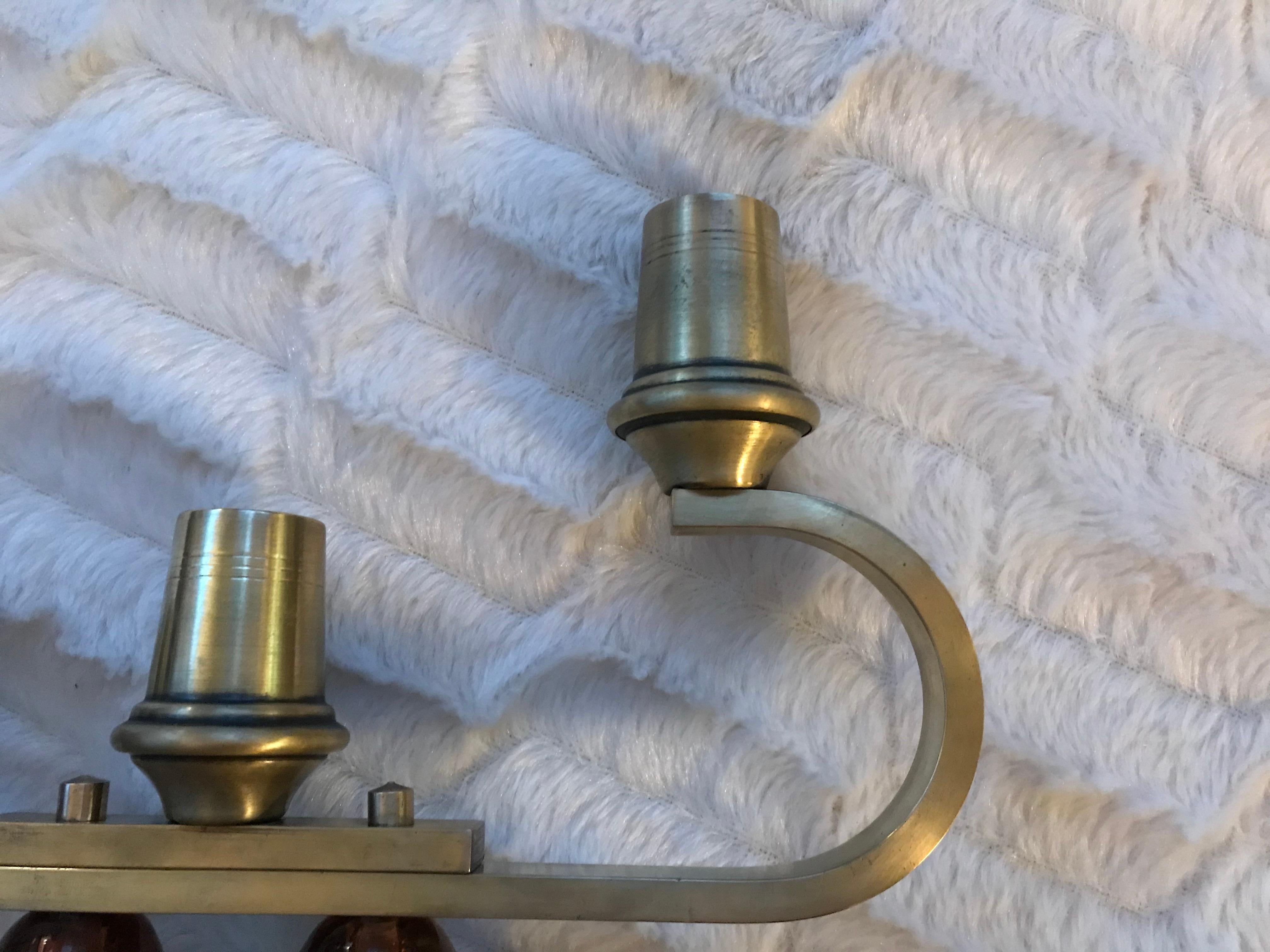 Mid-20th Century Jacques Adnet Candlesticks Wood Brass Glass French Mid Century Modern For Sale