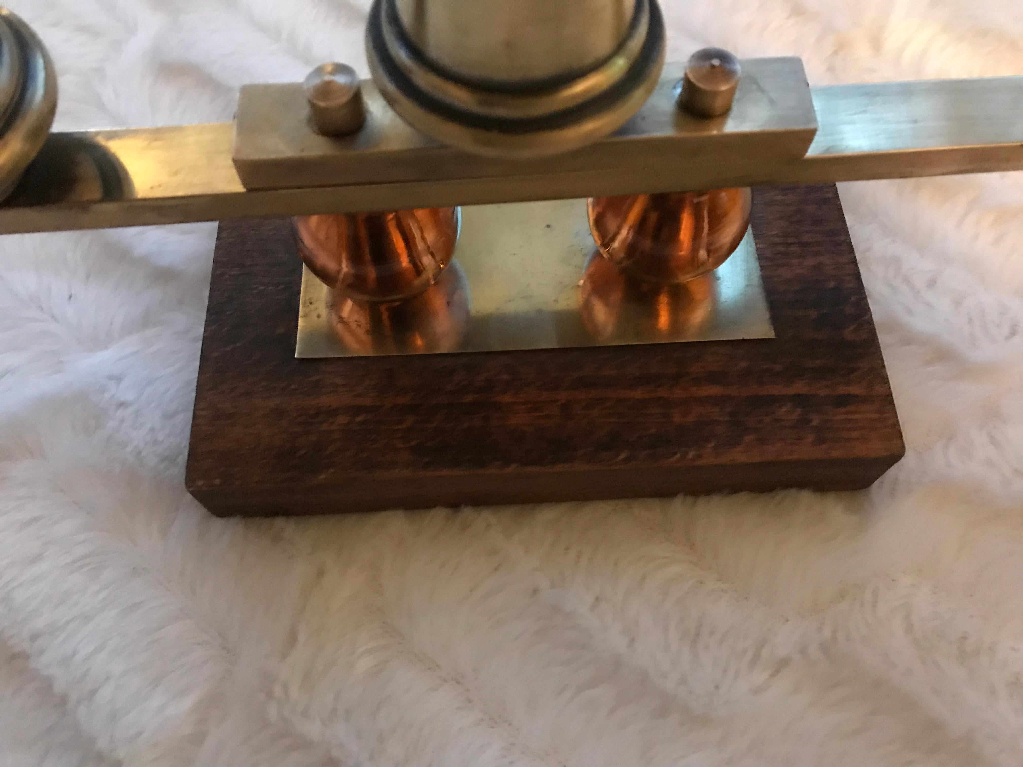Jacques Adnet Candlesticks Wood Brass Glass French Mid Century Modern For Sale 2