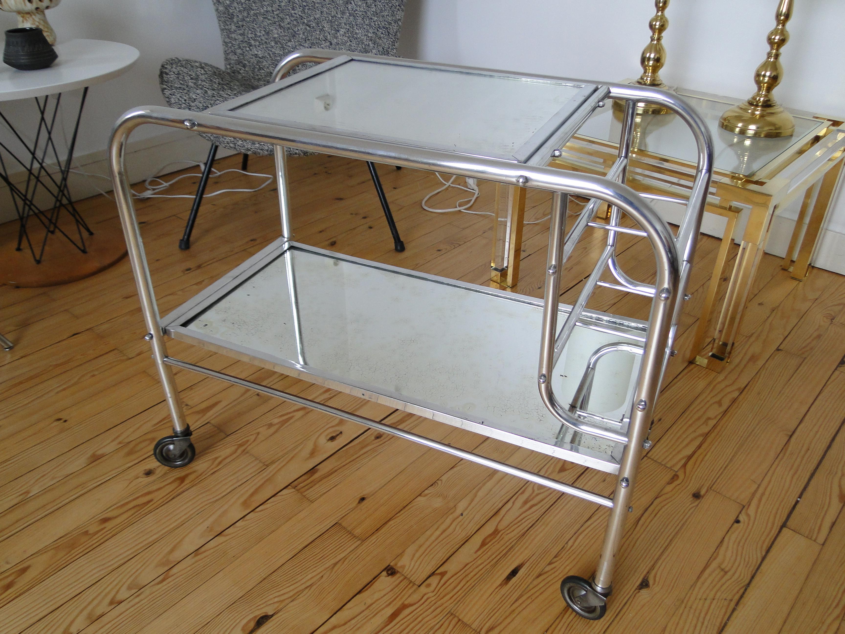 Mid-Century Modern Jacques Adnet Cart Bar Trolley Tea Table For Sale