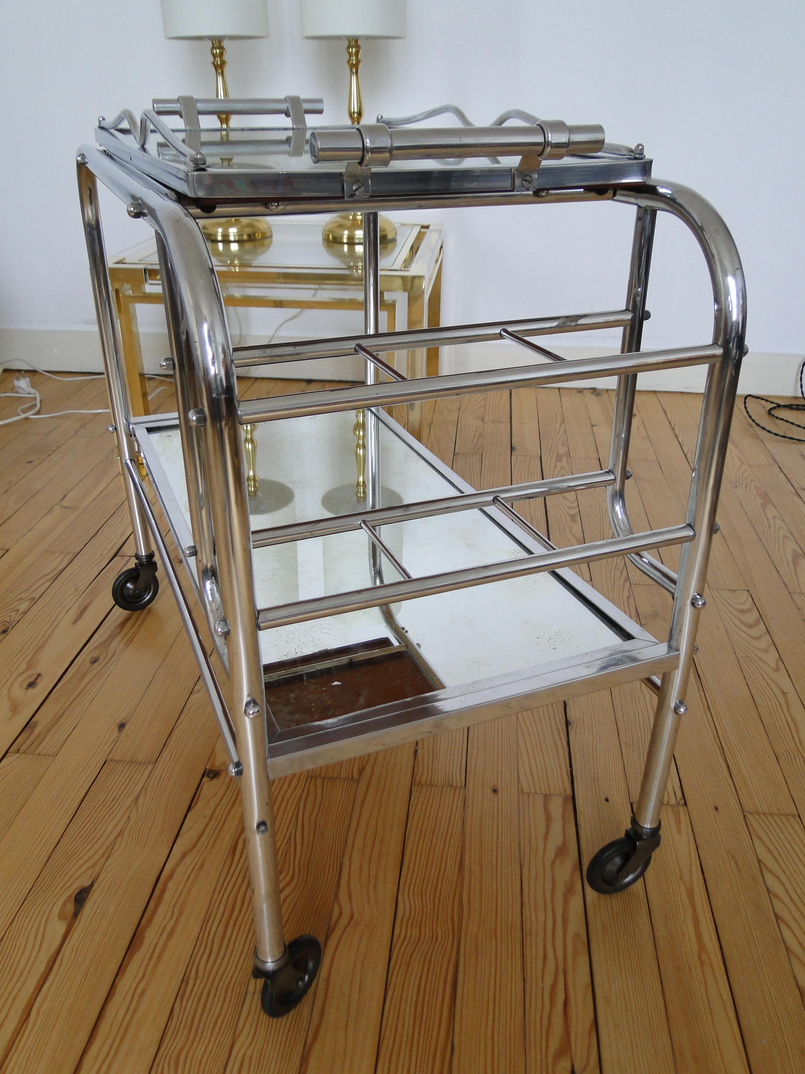 Polished Jacques Adnet Cart Bar Trolley Tea Table For Sale