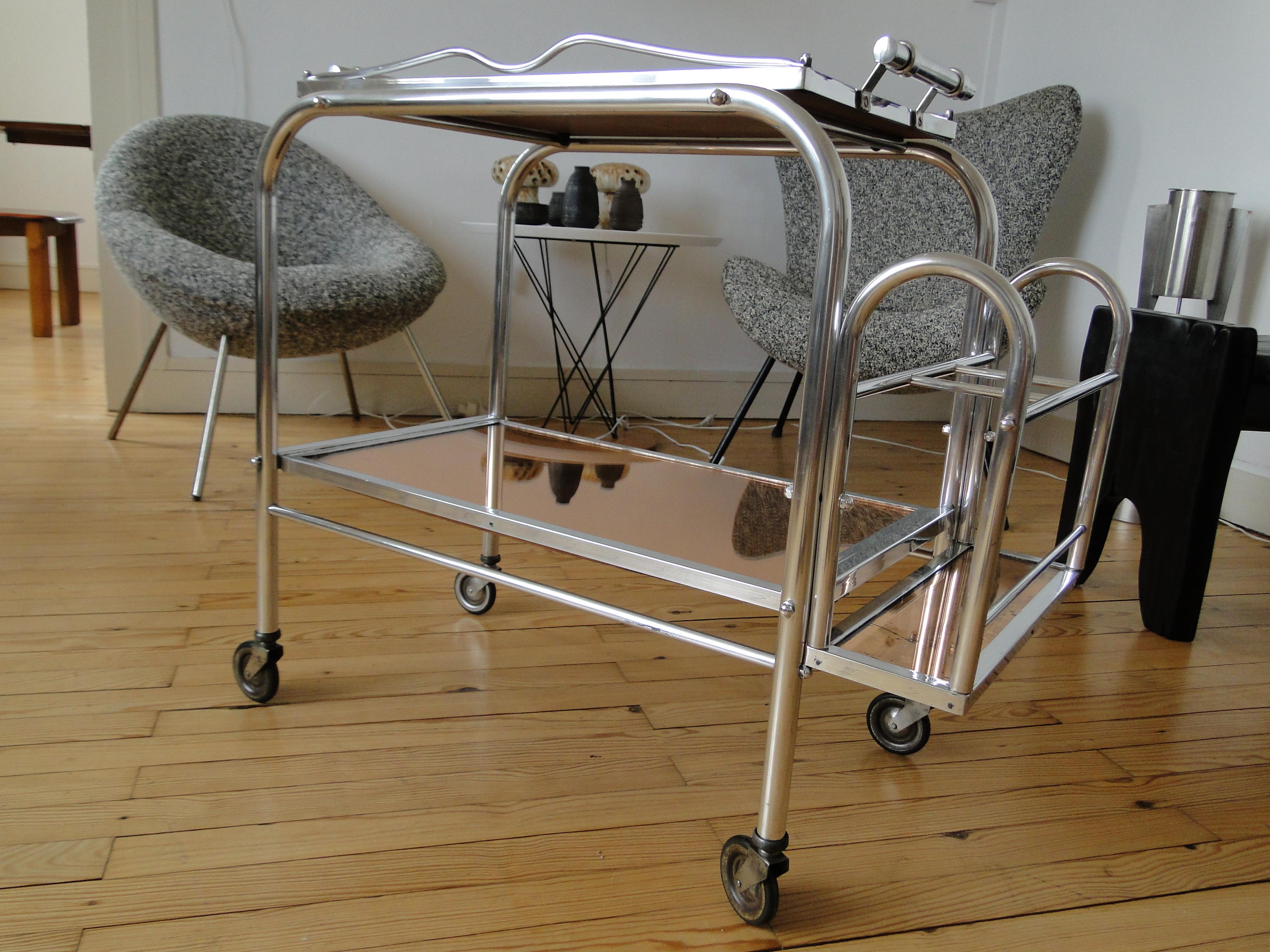 Jacques Adnet Rollwagen-Barwagen-Teetisch (Mitte des 20. Jahrhunderts) im Angebot