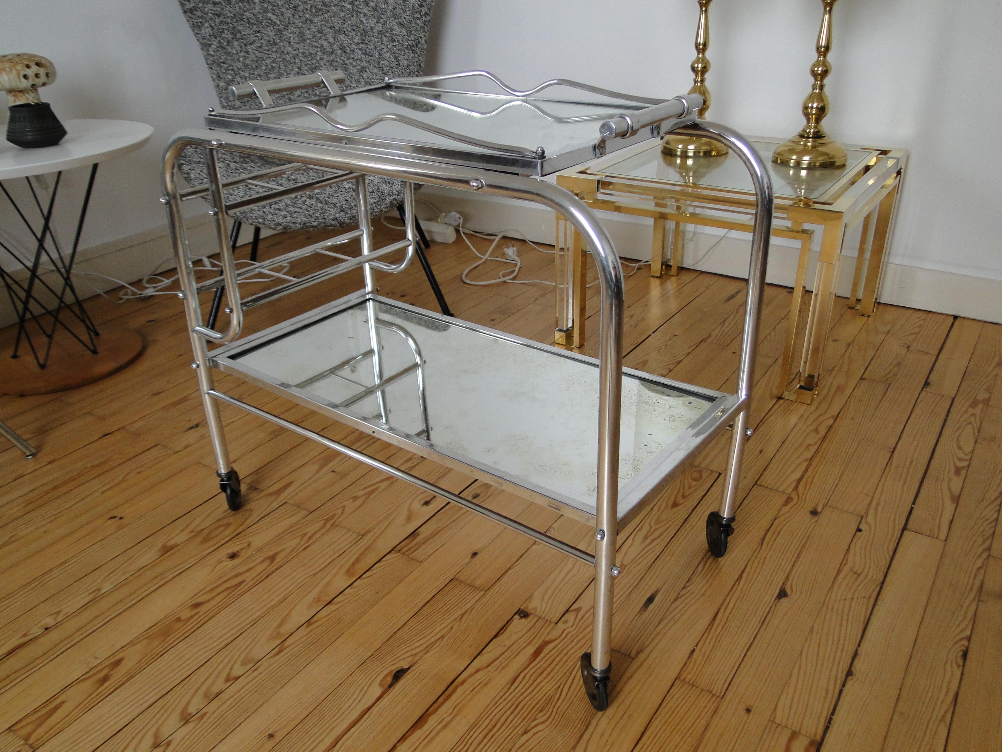 Jacques Adnet Cart Bar Trolley Tea Table In Good Condition For Sale In Lège Cap Ferret, FR