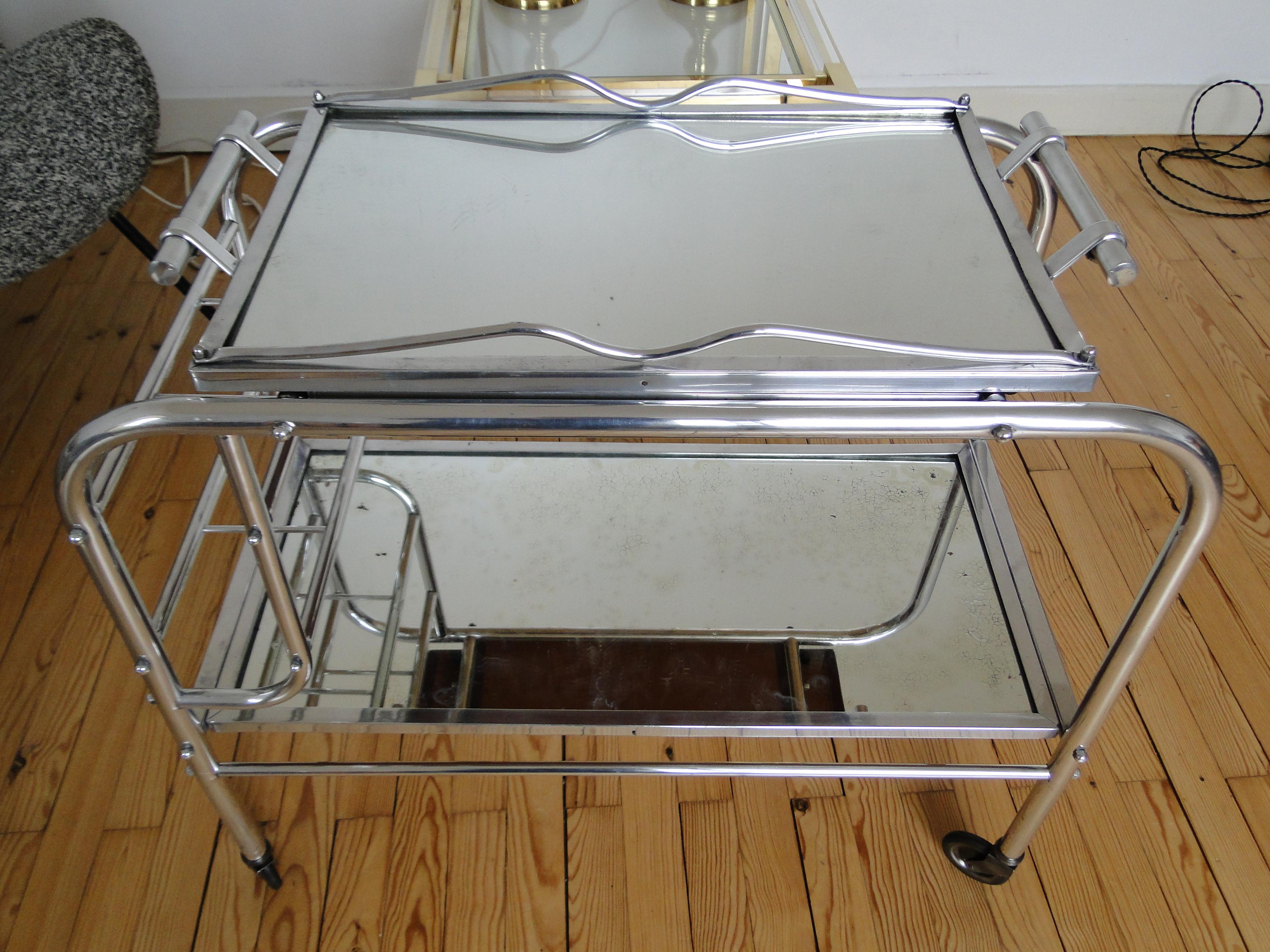 Mid-20th Century Jacques Adnet Cart Bar Trolley Tea Table For Sale