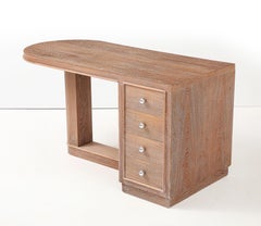Jacques Adnet Cerused Desk Drawers & Steel Knob, France, c. 1950