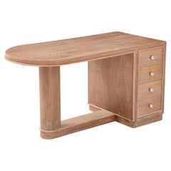 Jacques Adnet Cerused Desk Drawers & Steel Knob, France, c. 1950
