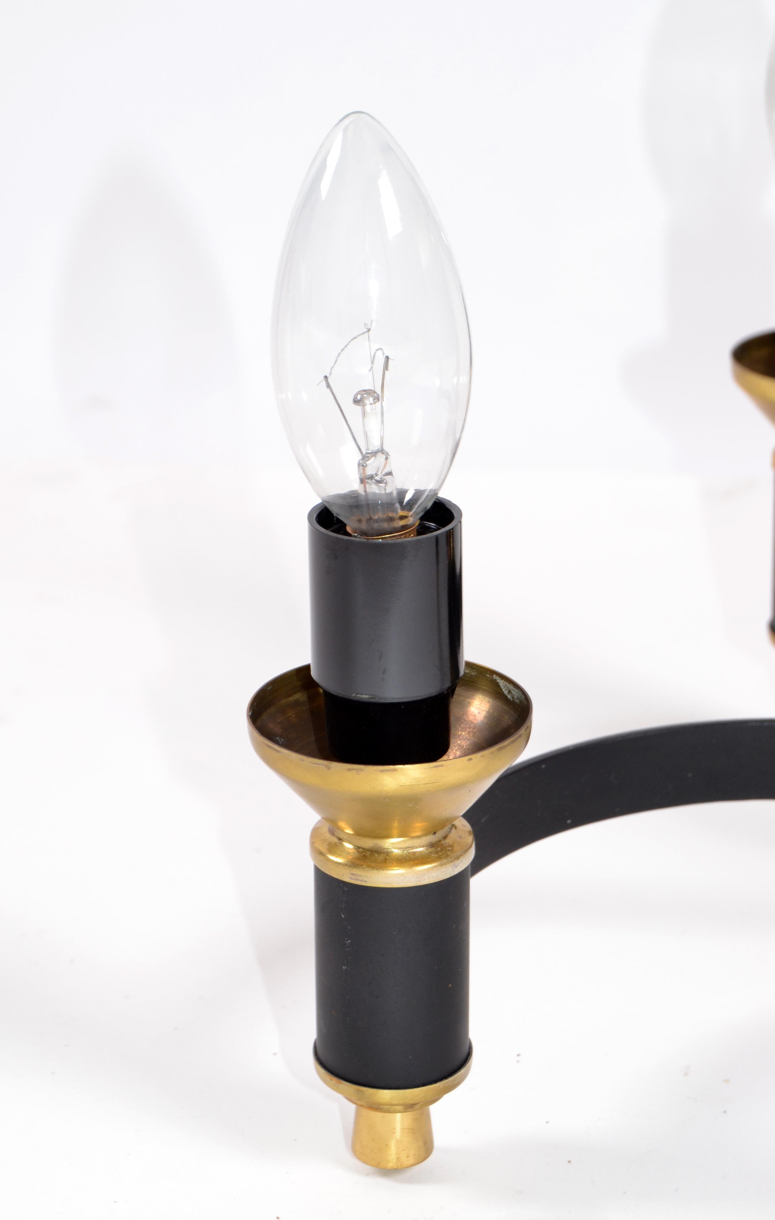 Lampadario Jacques Adnet Lampadario a quattro luci in ottone e metallo della modernità di metà secolo 3