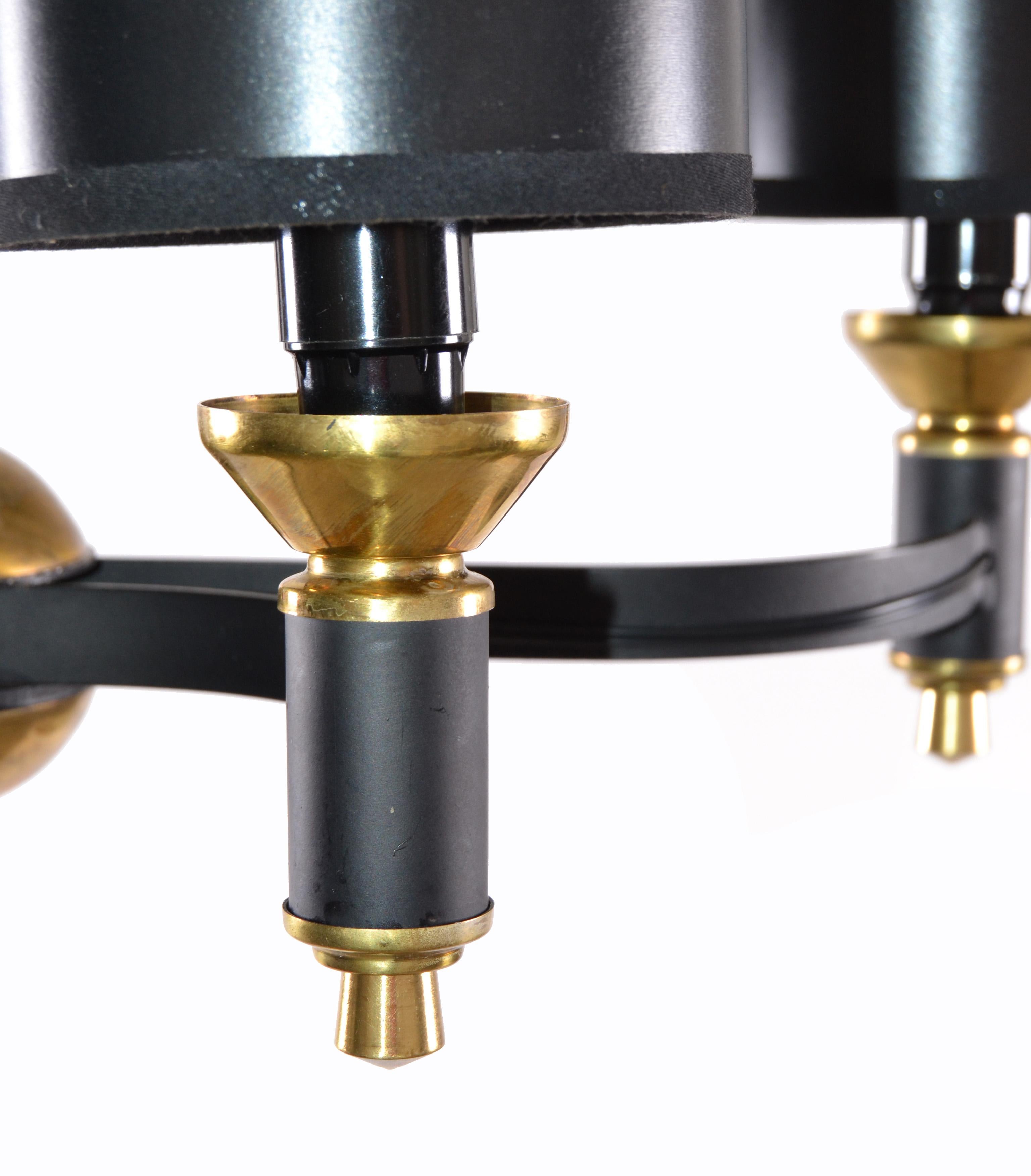 Lampadario Jacques Adnet Lampadario a quattro luci in ottone e metallo della modernità di metà secolo 2