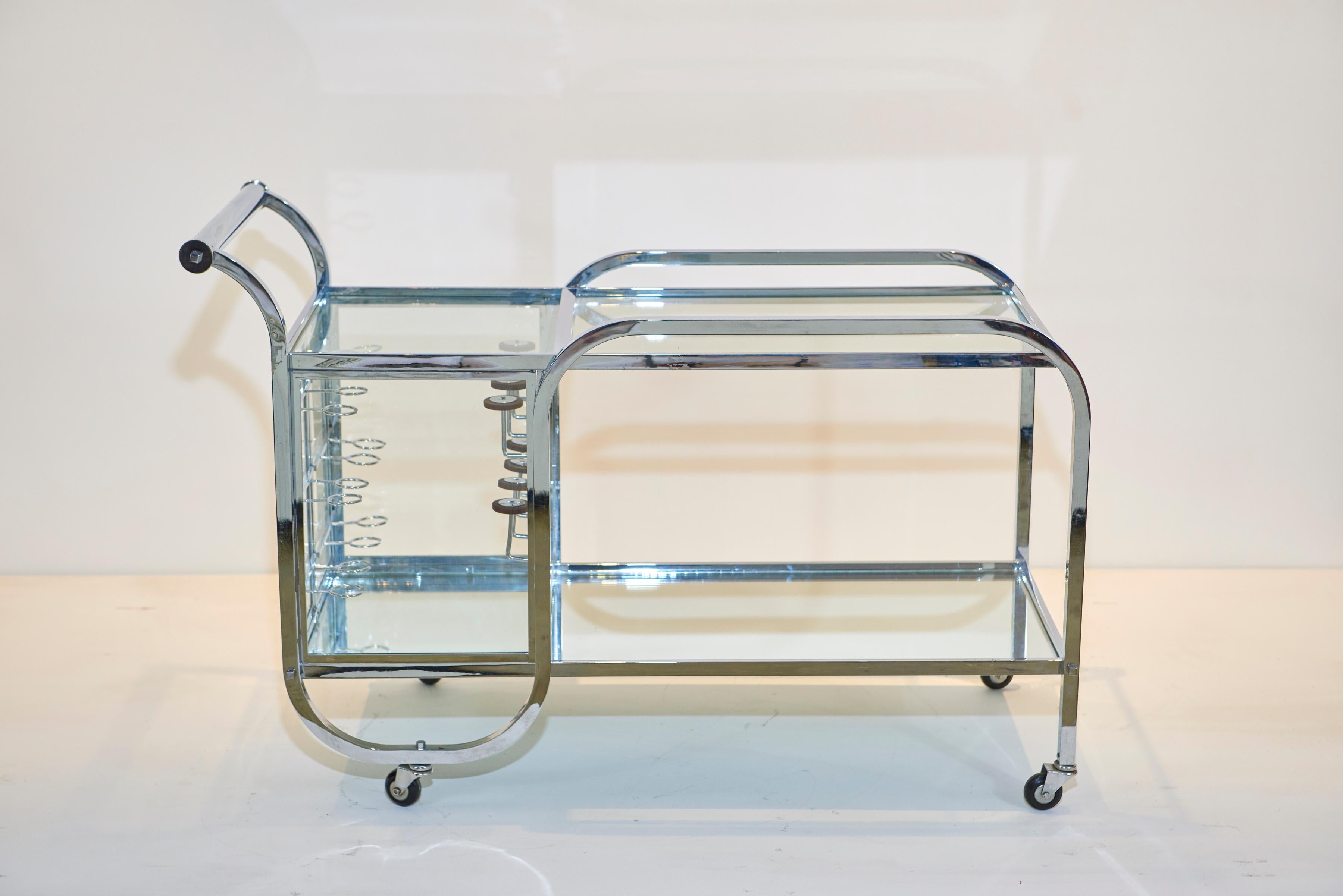 20th Century Jacques Adnet Chrome Bar Cart For Sale
