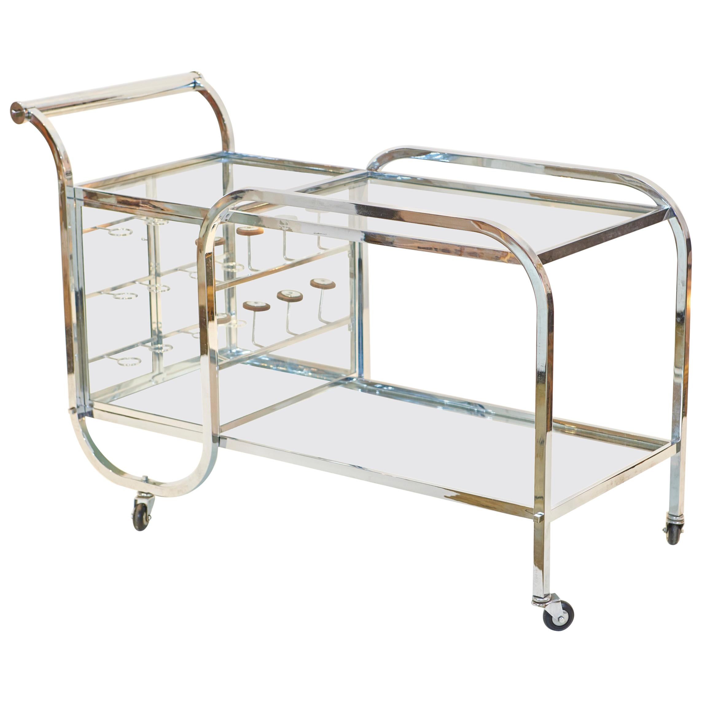 Jacques Adnet Chrome Bar Cart For Sale